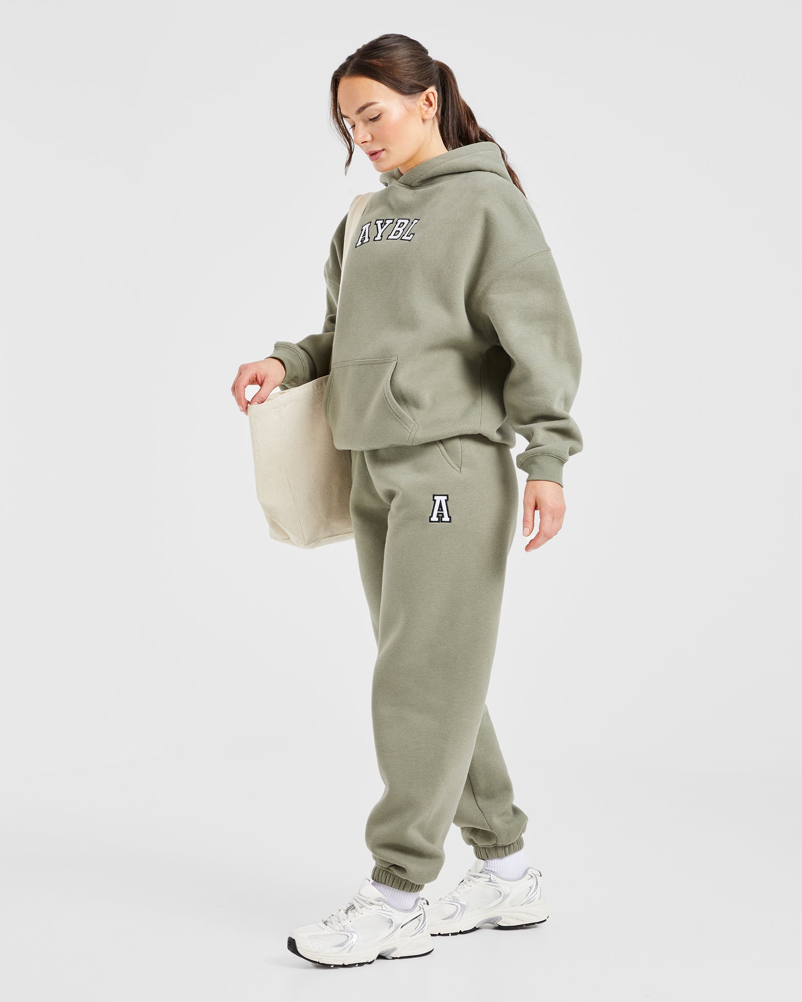 Varsity Embroidered Oversized Hoodie - Muted Olive