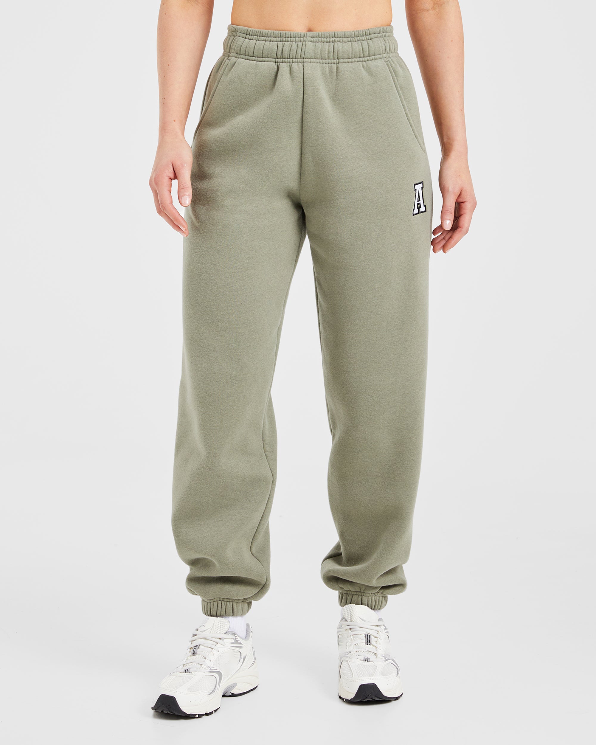 Varsity Embroidered Oversized Joggers - Muted Olive