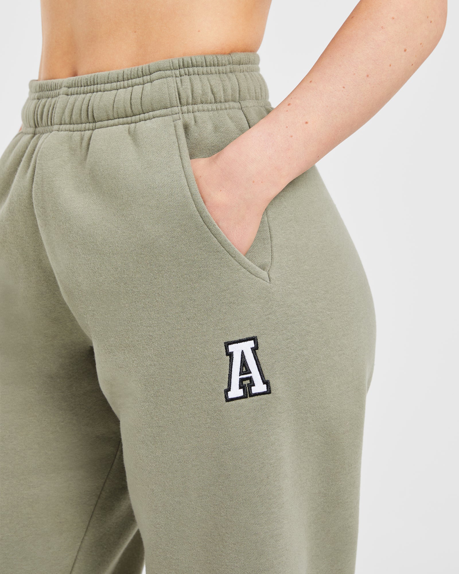 Varsity Embroidered Oversized Joggers - Muted Olive