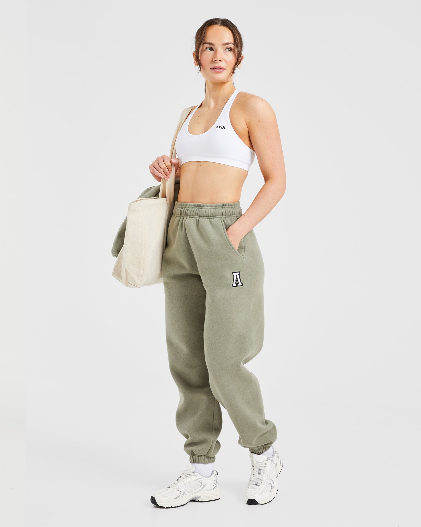 Varsity Embroidered Oversized Joggers - Muted Olive