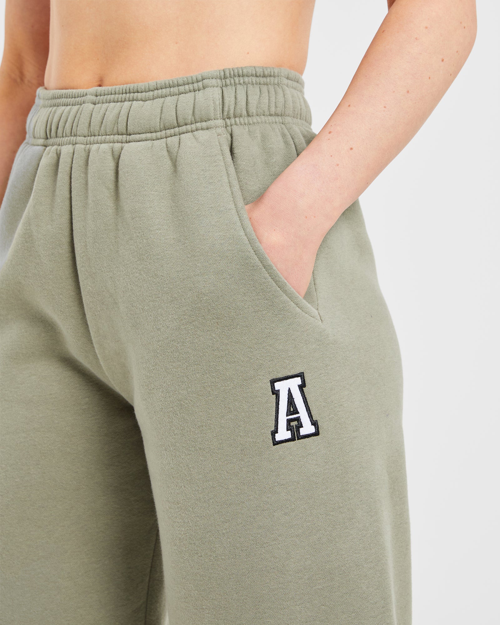 Varsity Embroidered Oversized Straight Leg Joggers - Muted Olive