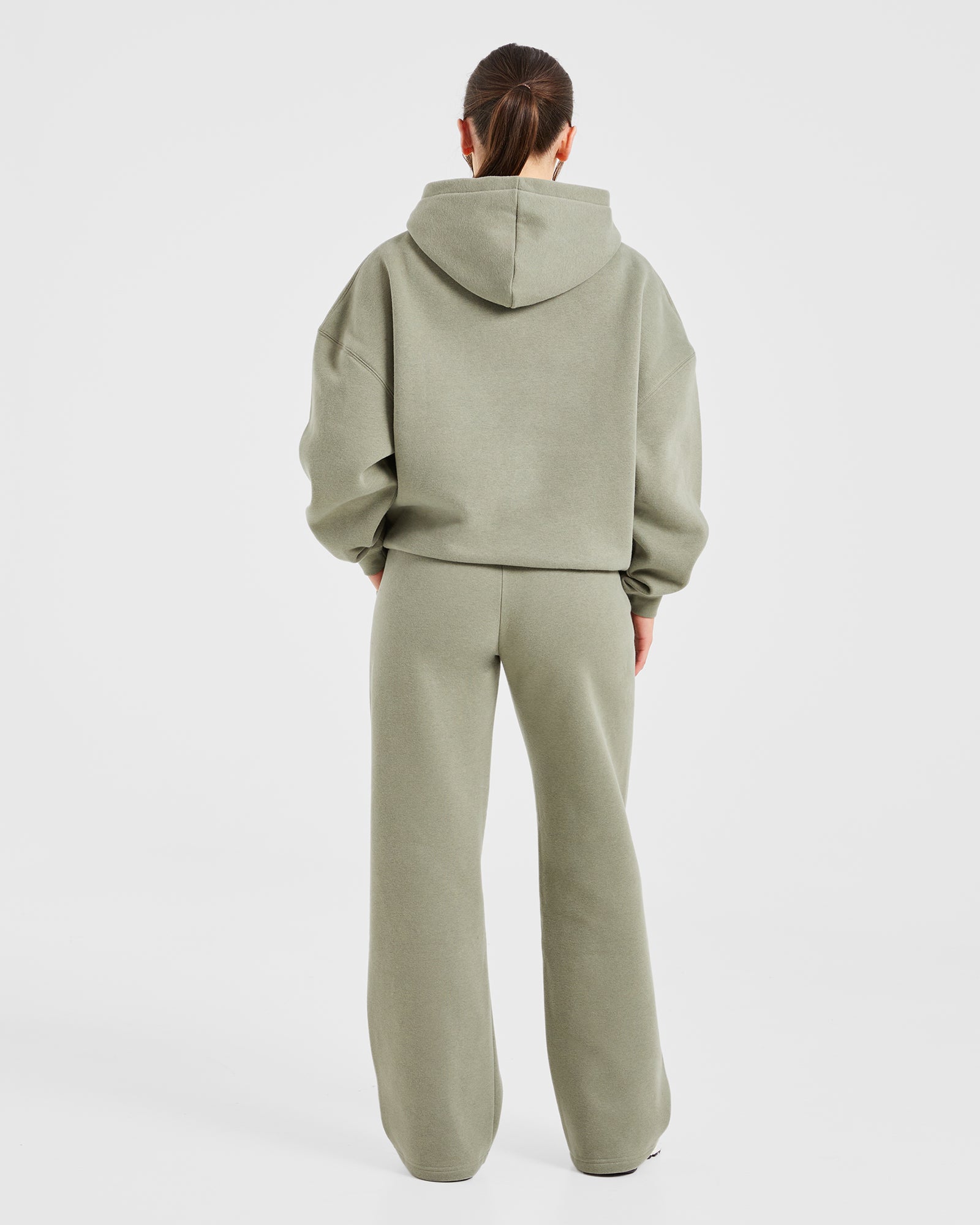 Varsity Embroidered Oversized Straight Leg Joggers - Muted Olive