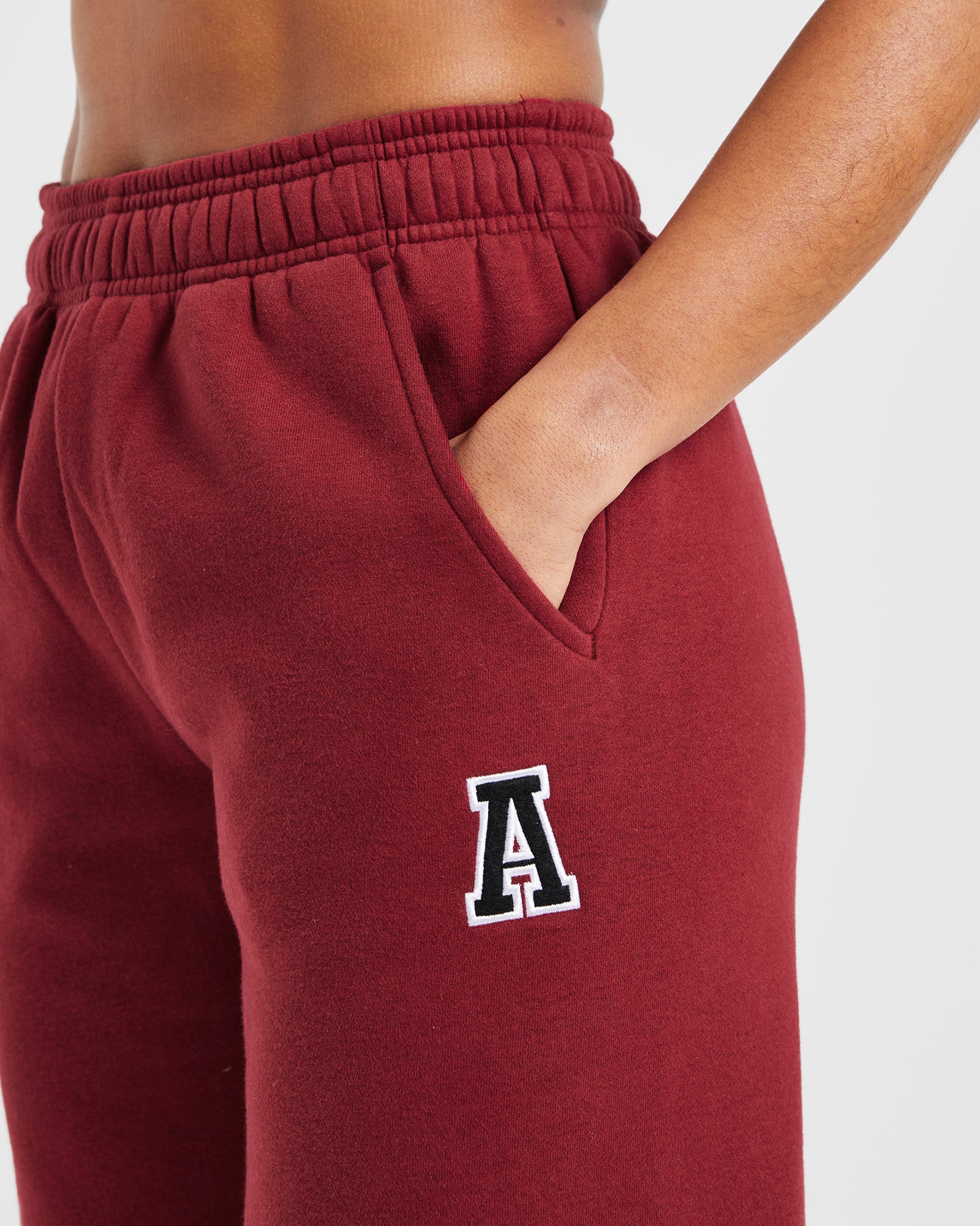 Varsity Embroidered Oversized Straight Leg Joggers - Burgundy