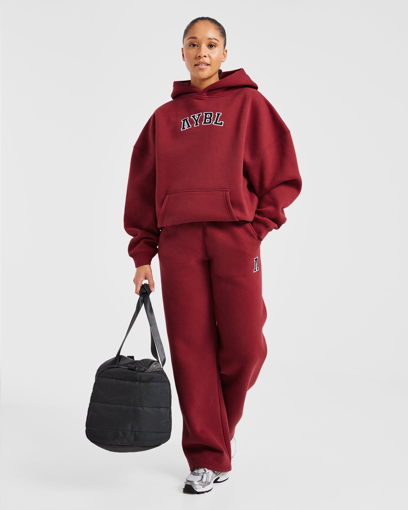 Varsity Embroidered Oversized Straight Leg Joggers - Burgundy