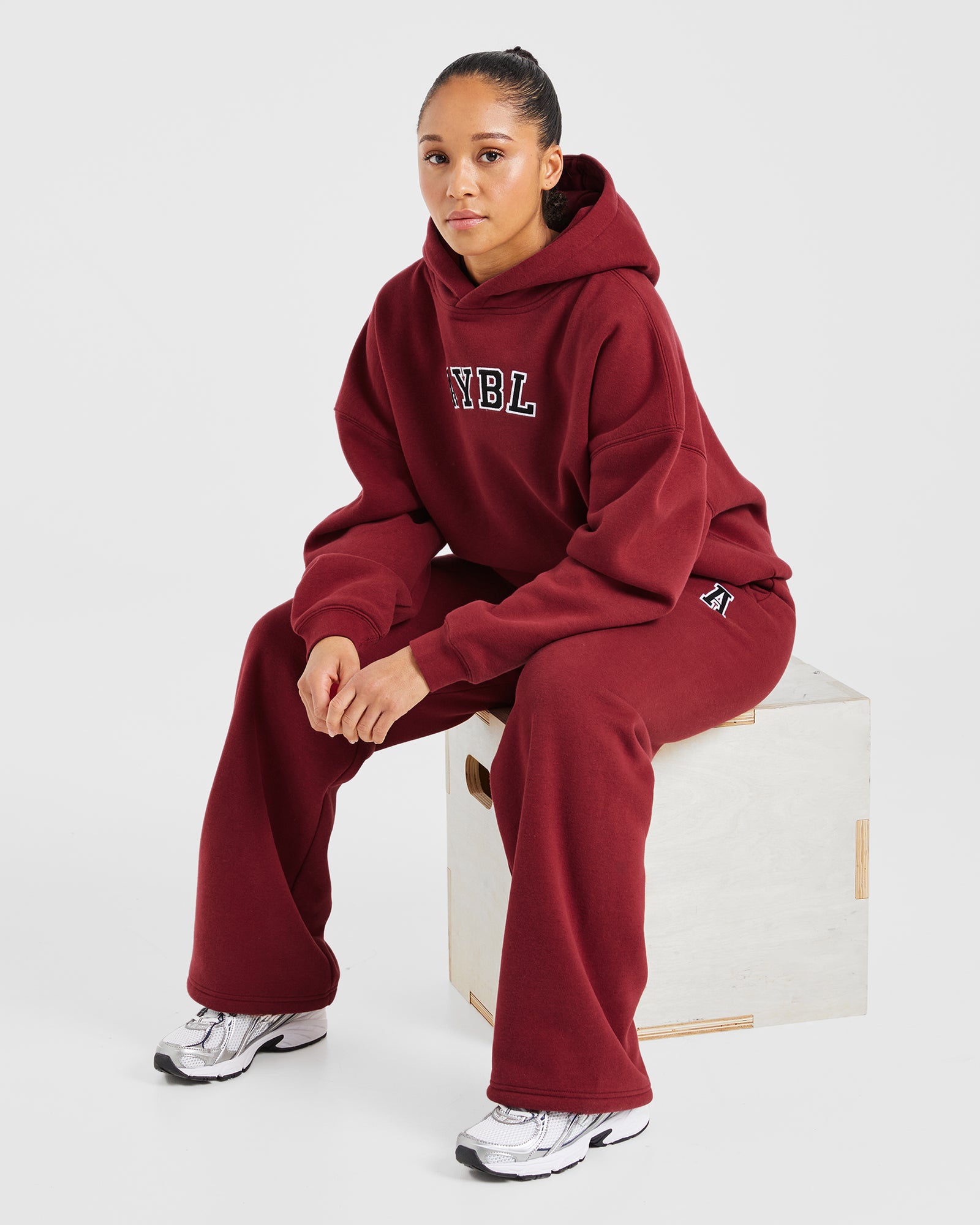 Varsity Embroidered Oversized Straight Leg Joggers - Burgundy