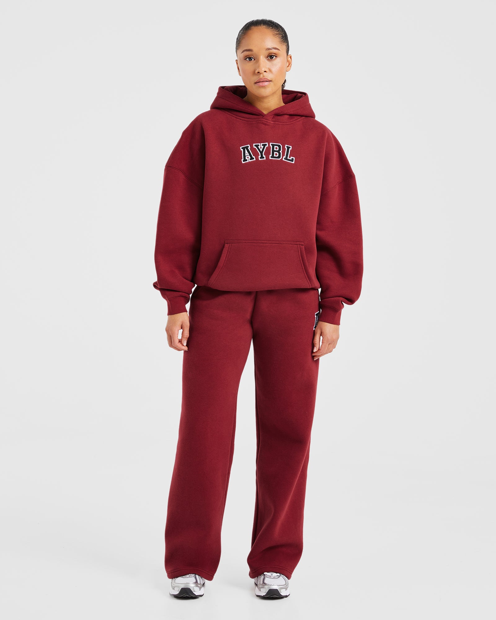 Varsity Embroidered Oversized Hoodie - Burgundy
