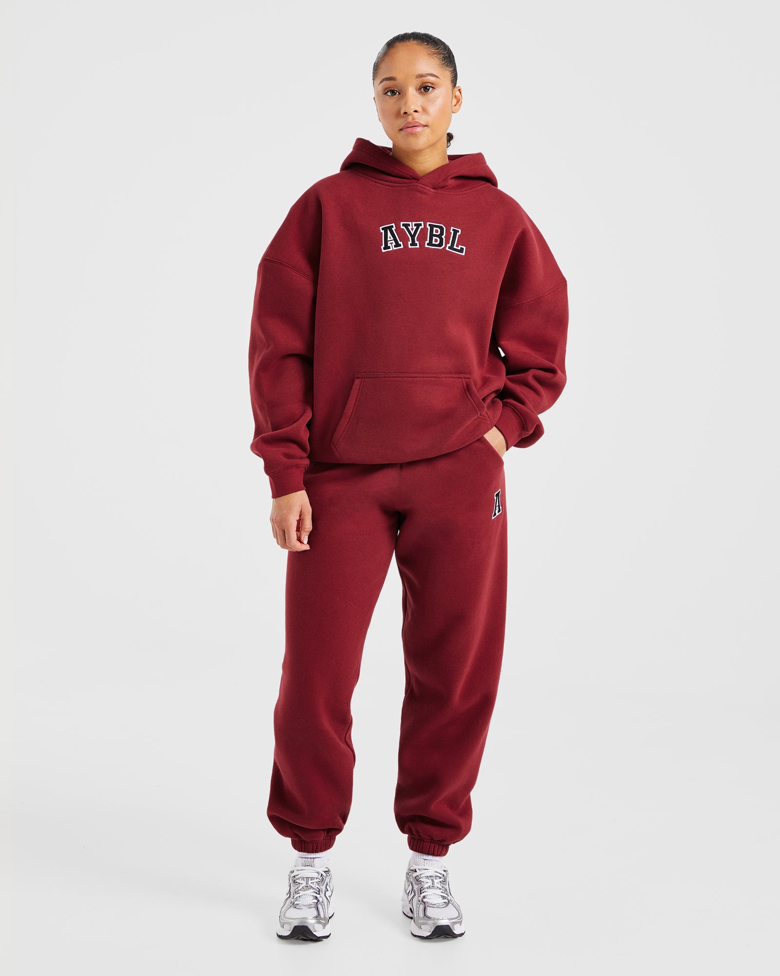 Varsity Embroidered Oversized Joggers - Burgundy