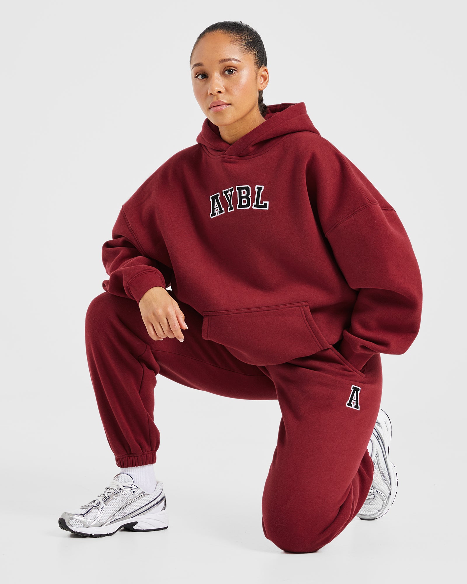 Varsity Embroidered Oversized Joggers - Burgundy