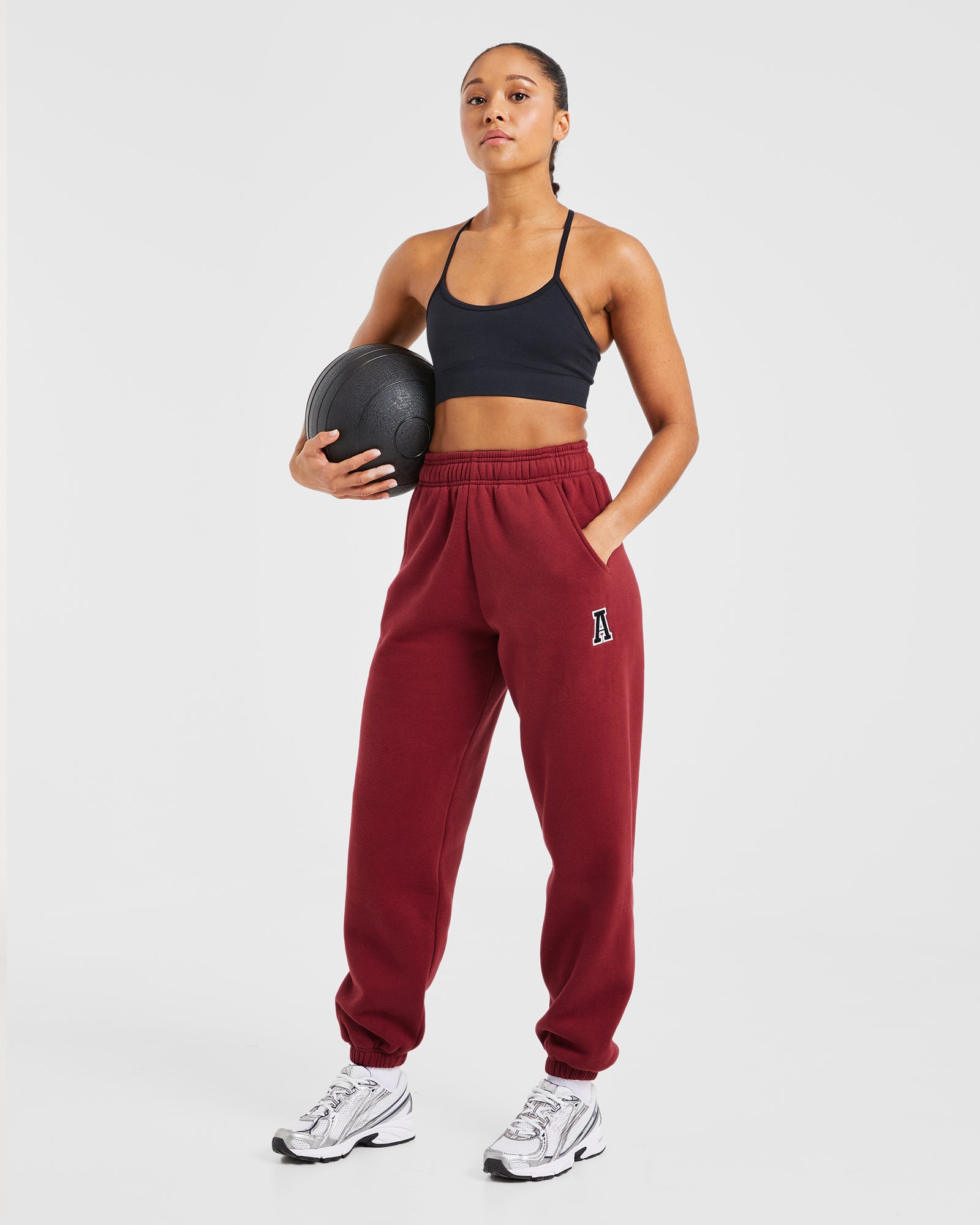 Varsity Embroidered Oversized Joggers - Burgundy