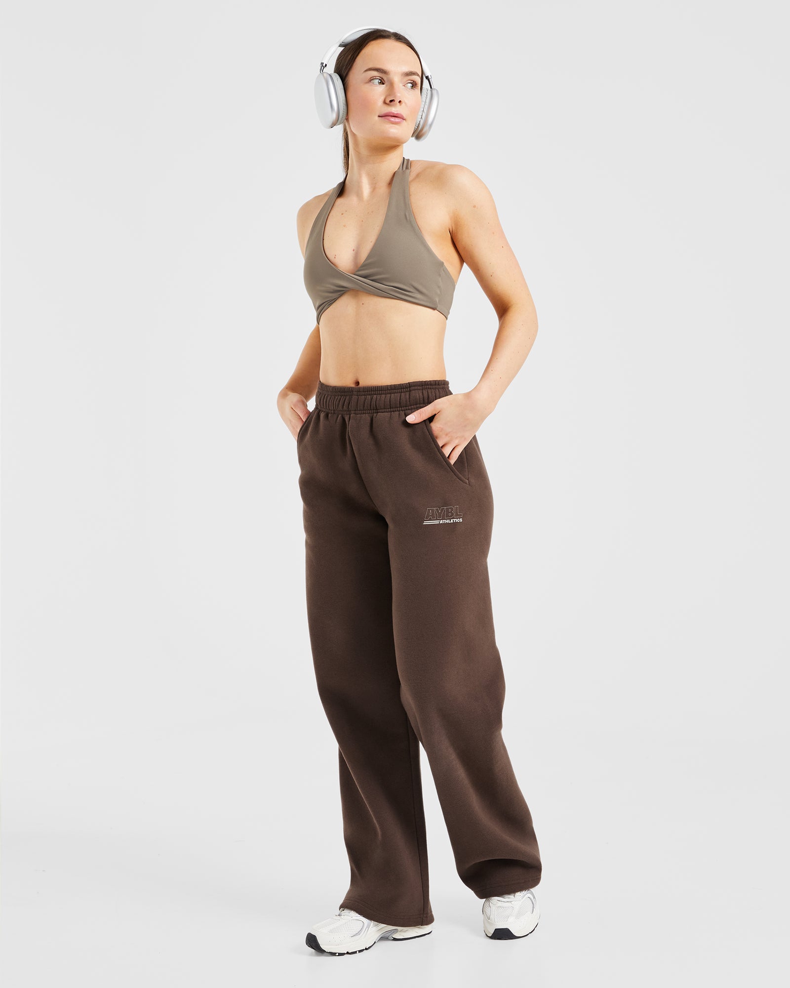Athletics Track Oversized Straight Leg Joggers - Brown/Sand