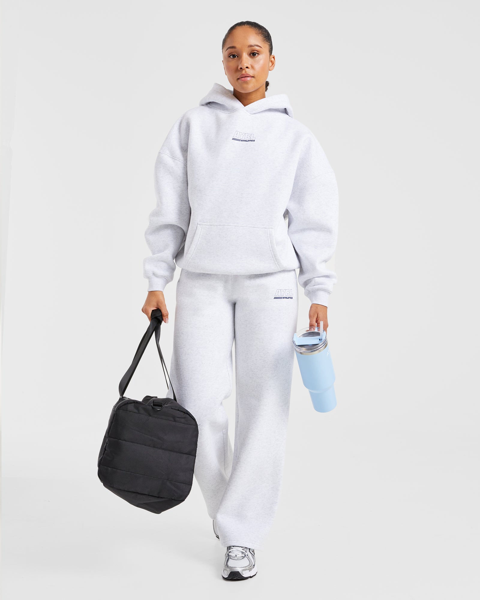 Athletics Track Oversized Straight Leg Joggers - Heather Grey/Navy