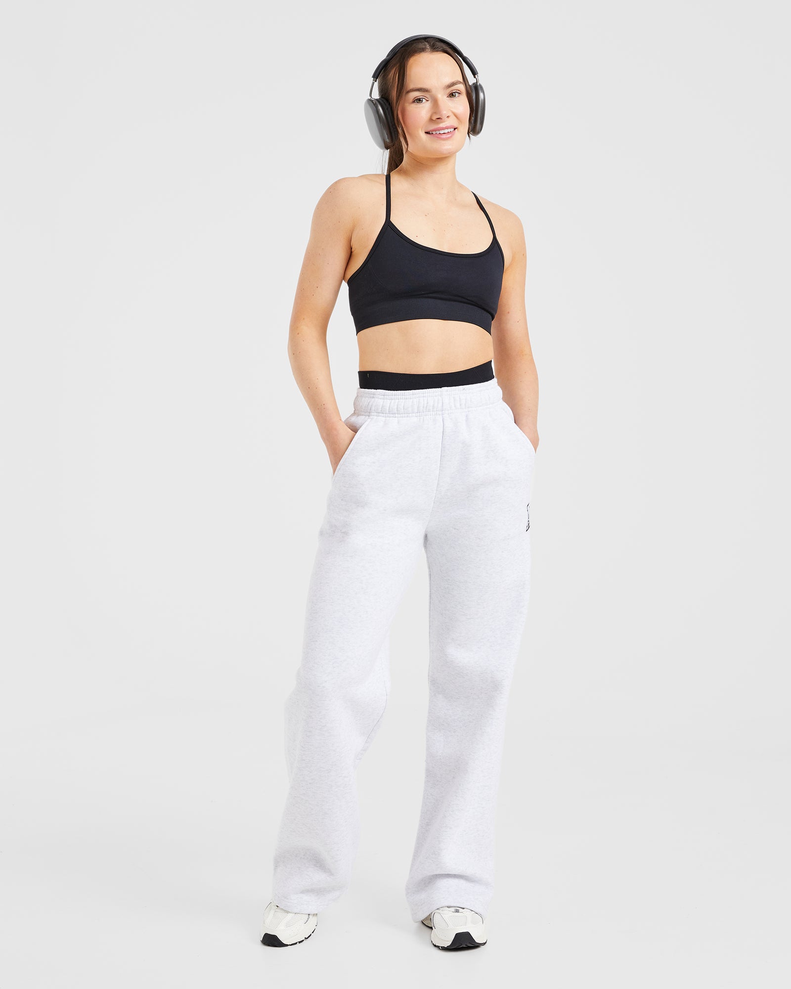 Varsity Embroidered Oversized Straight Leg Joggers - Heather Grey