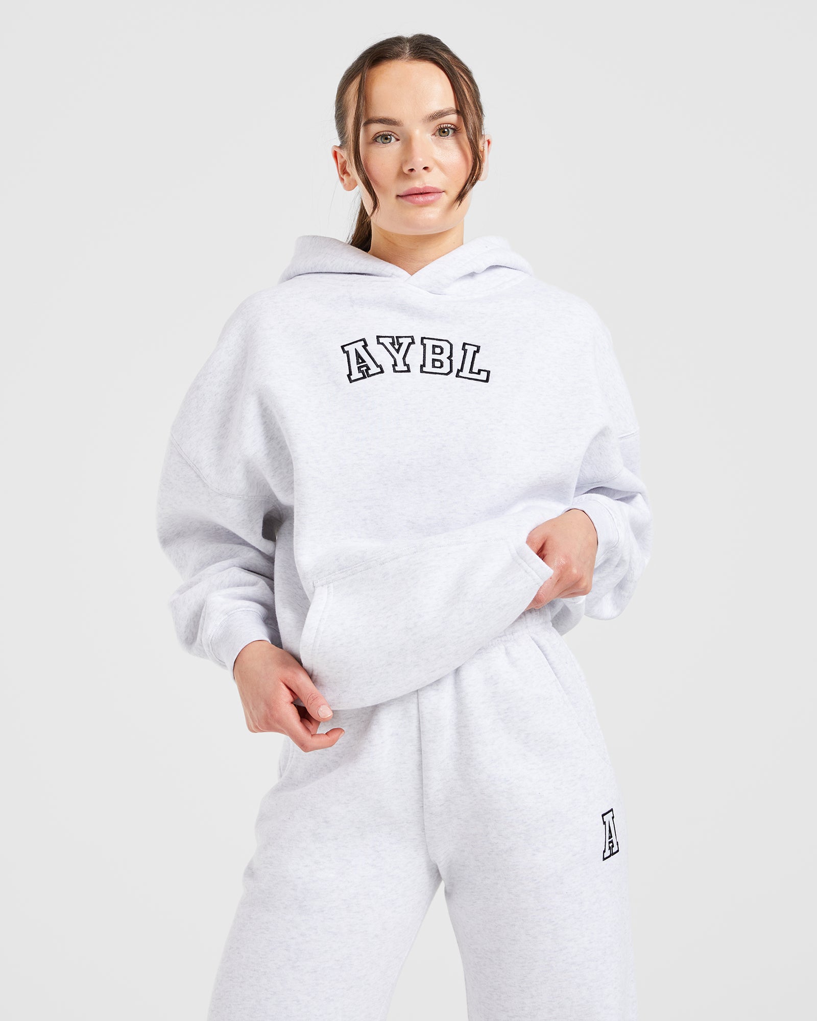Varsity Embroidered Oversized Hoodie - Heather Grey