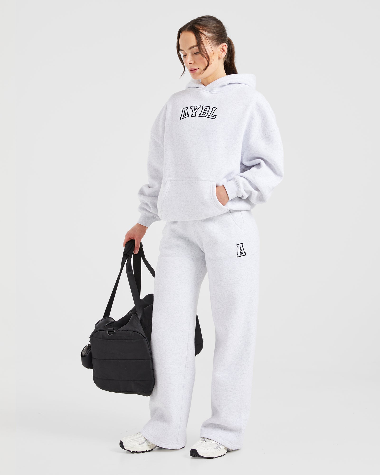 Varsity Embroidered Oversized Hoodie - Heather Grey
