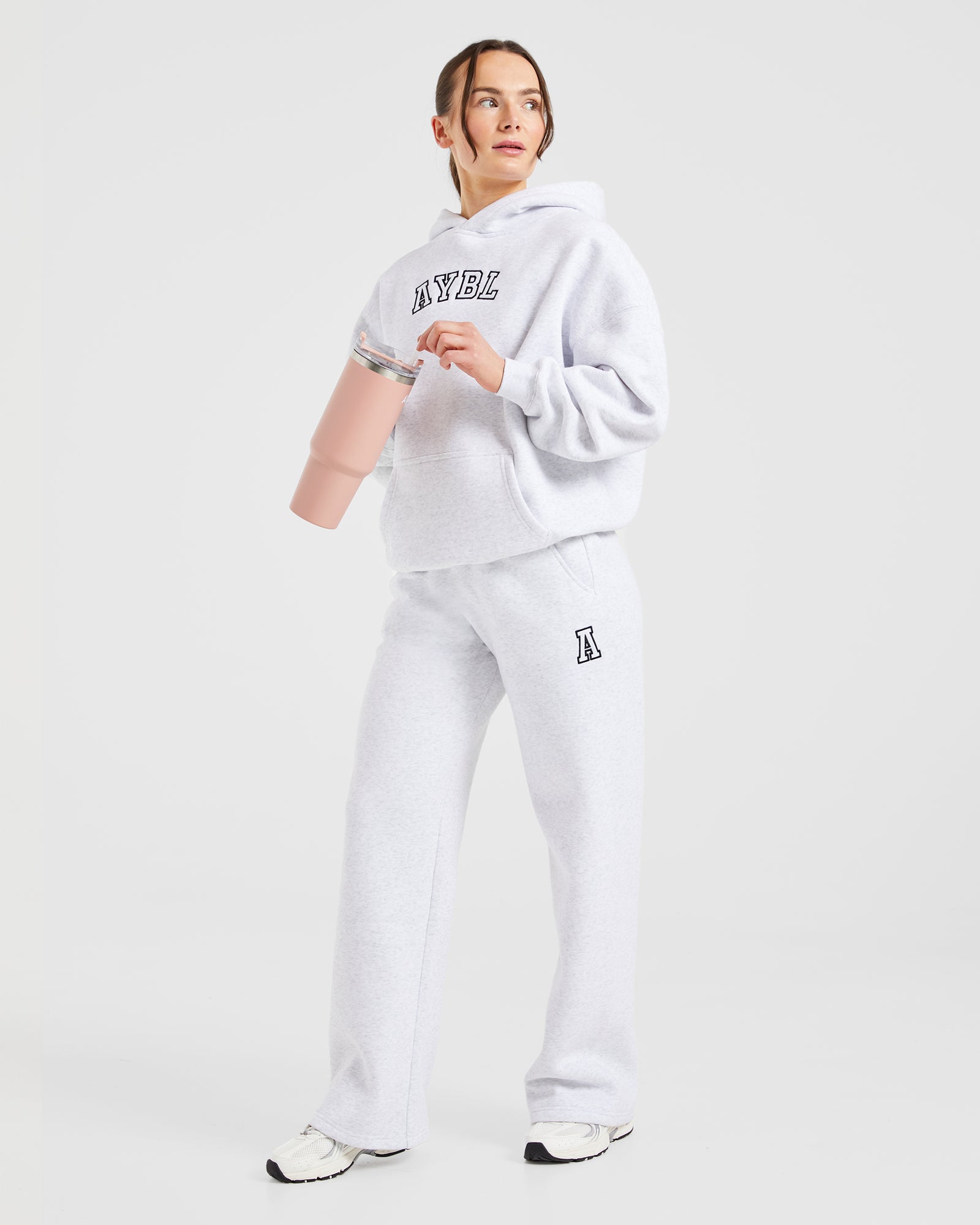 Varsity Embroidered Oversized Straight Leg Joggers - Heather Grey