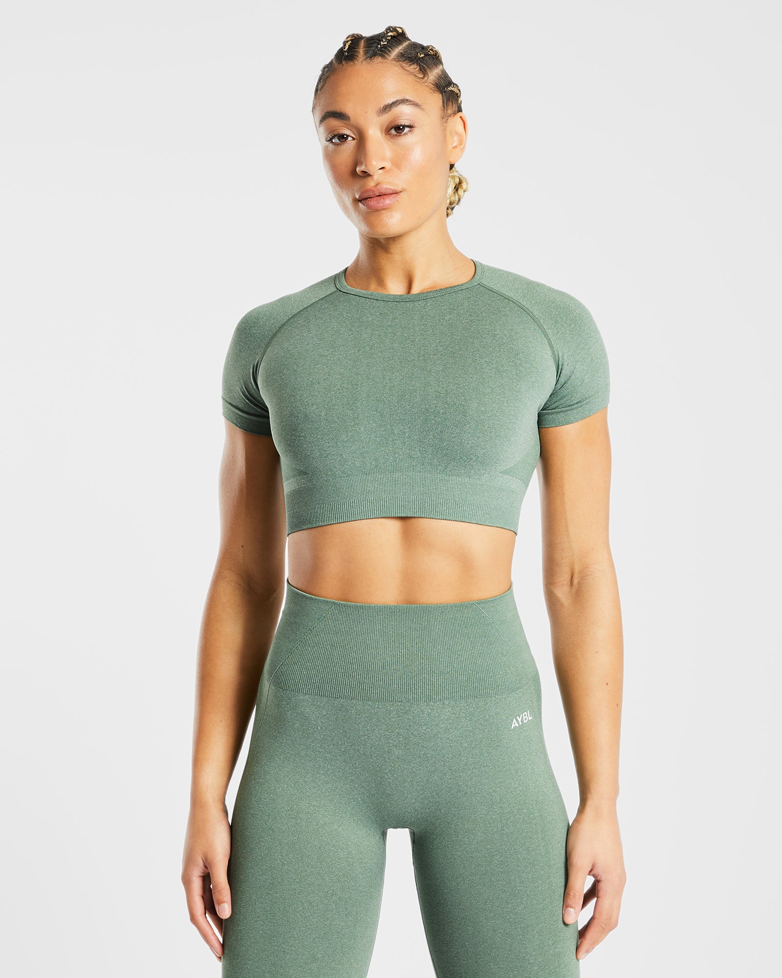 Empower Seamless Crop Top - Olive Marl - aybldev