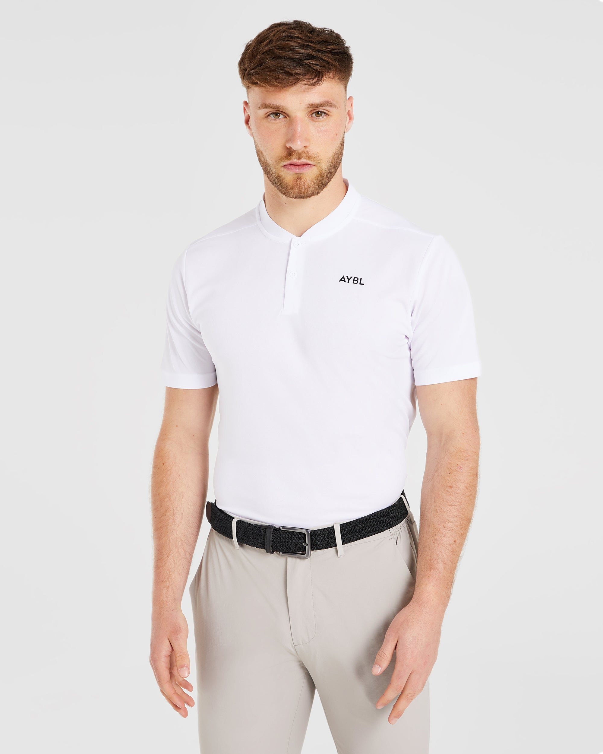 Performance Collarless Polo - White