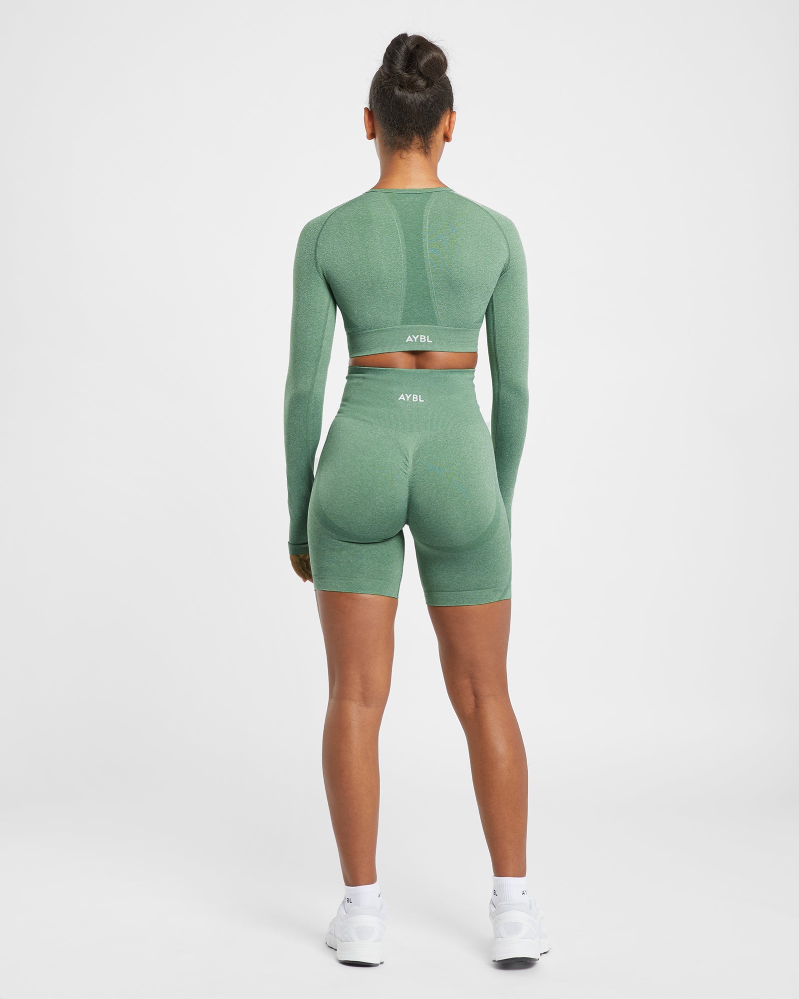 Empower Nahtloses Langarm-Crop-Top – Olive Marl