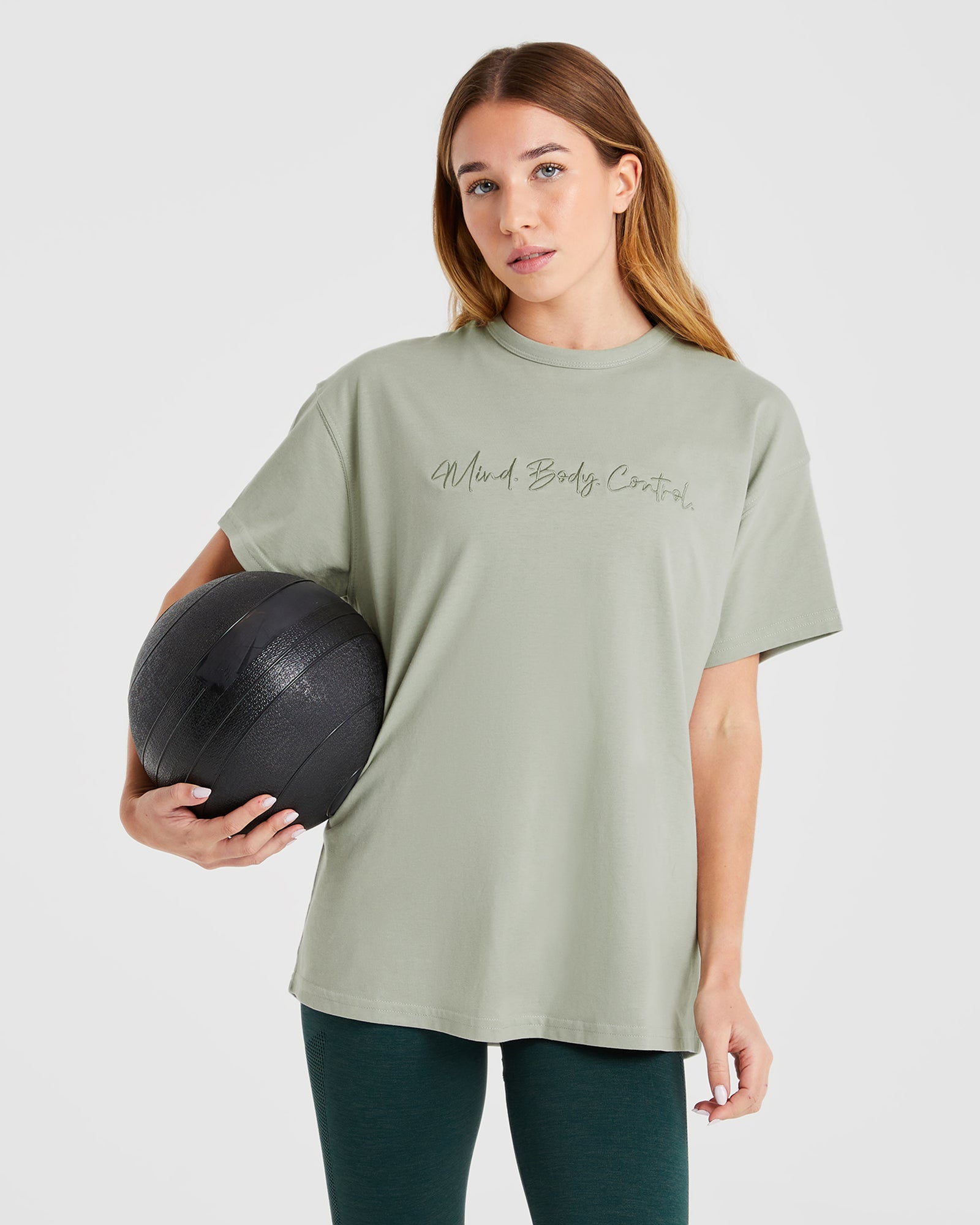 Mind Body Control Oversized T Shirt - Olive