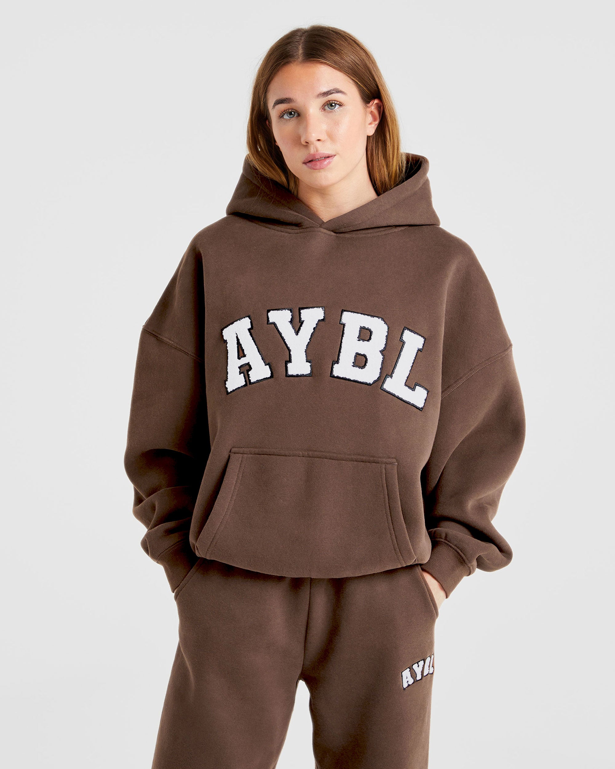 Varsity Oversized Hoodie - Brown