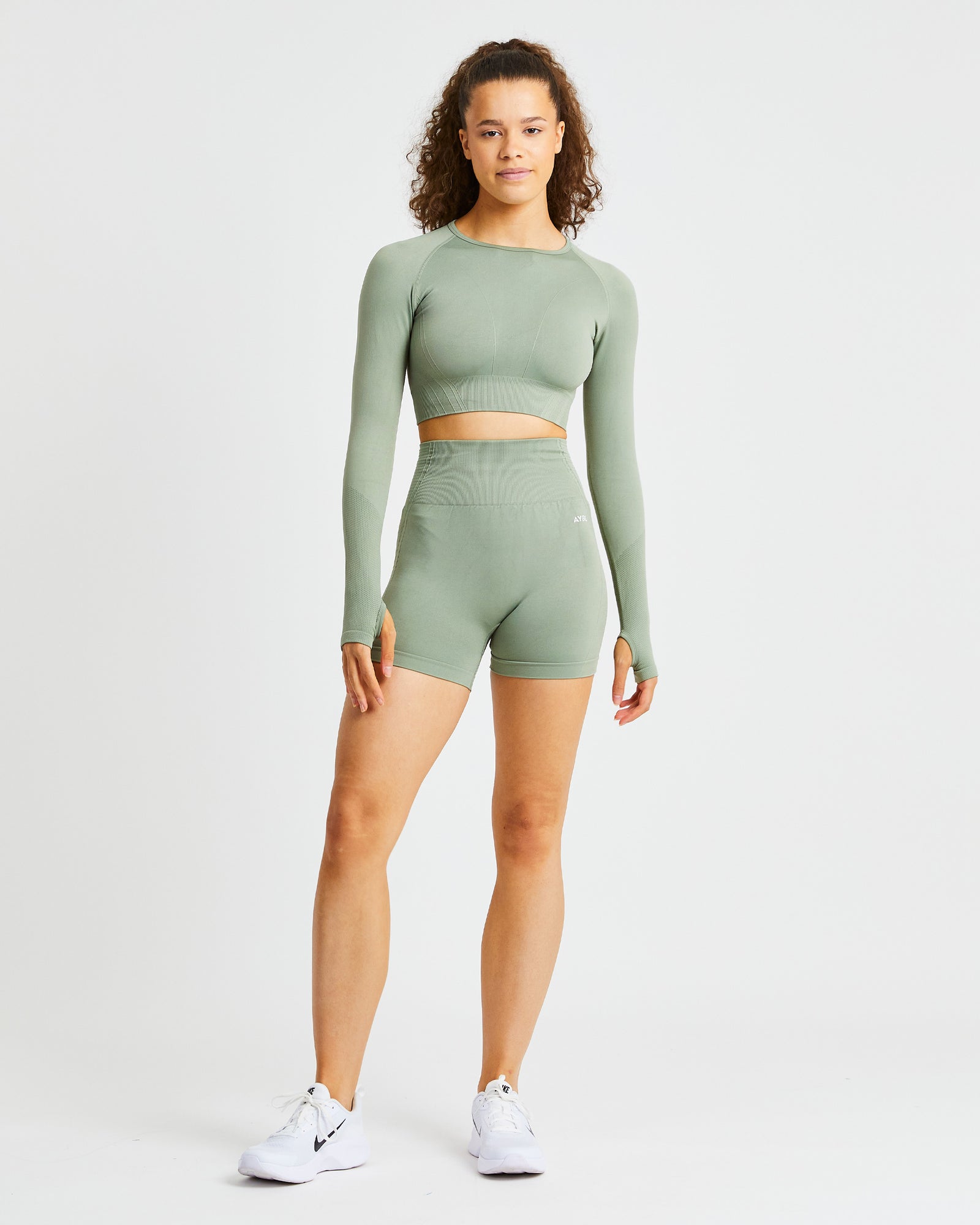 Balance V2 Seamless Long Sleeve Crop Top - Olive Green