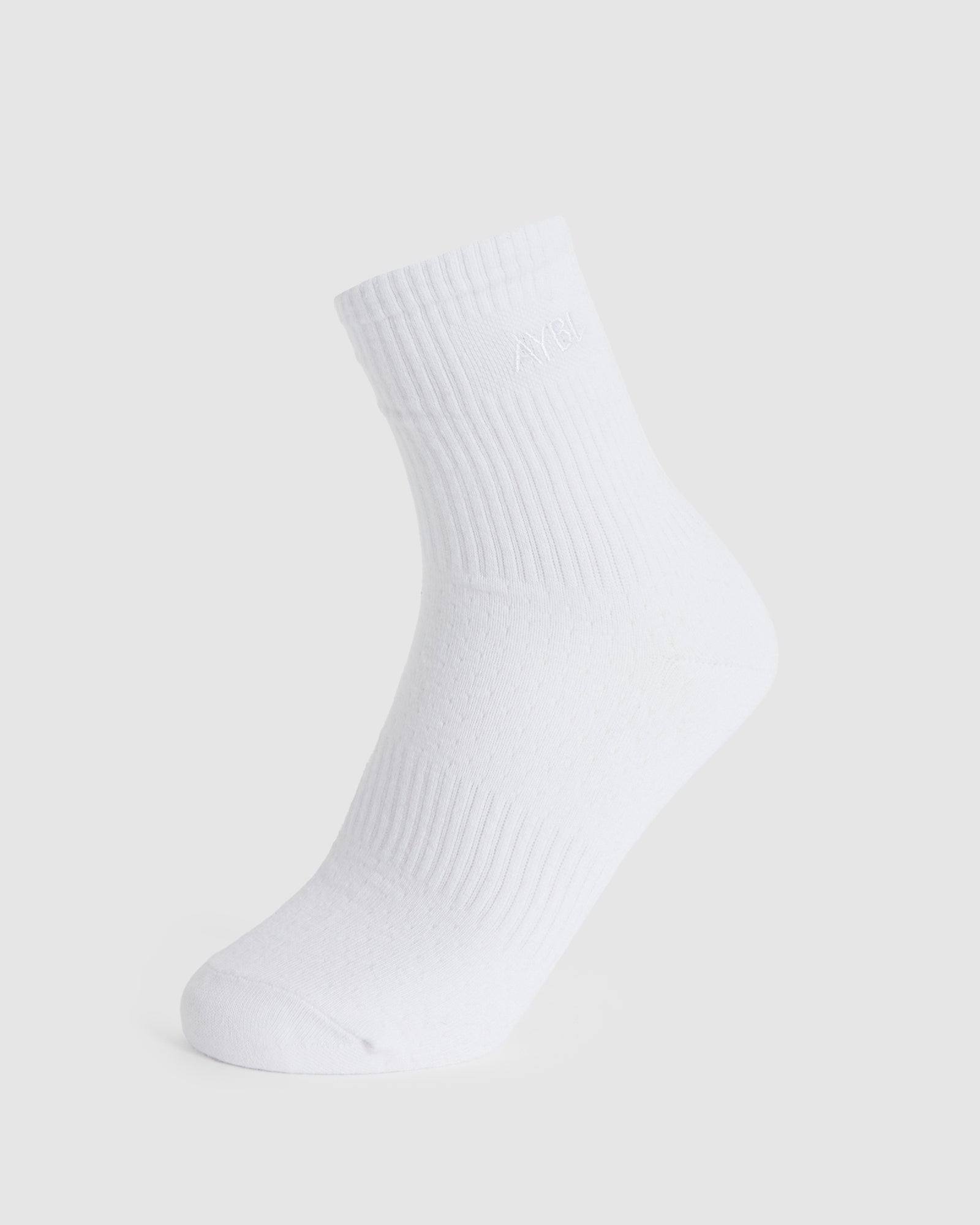 Tonal Embroidered Crew Socks - White