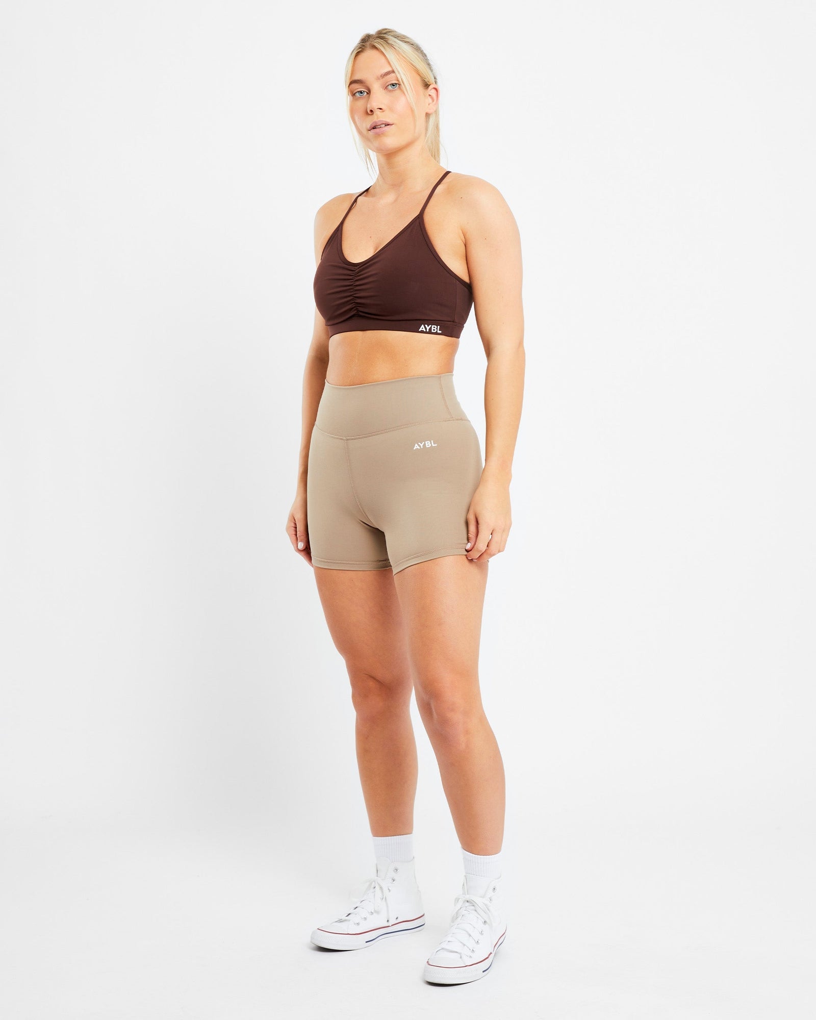 Essential Ruched Sports Bra - Chocolate Brown - aybldev