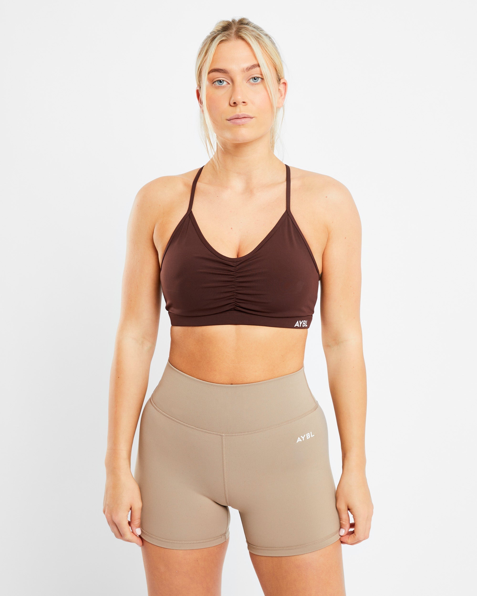 Essential Ruched Sports Bra - Chocolate Brown - aybldev