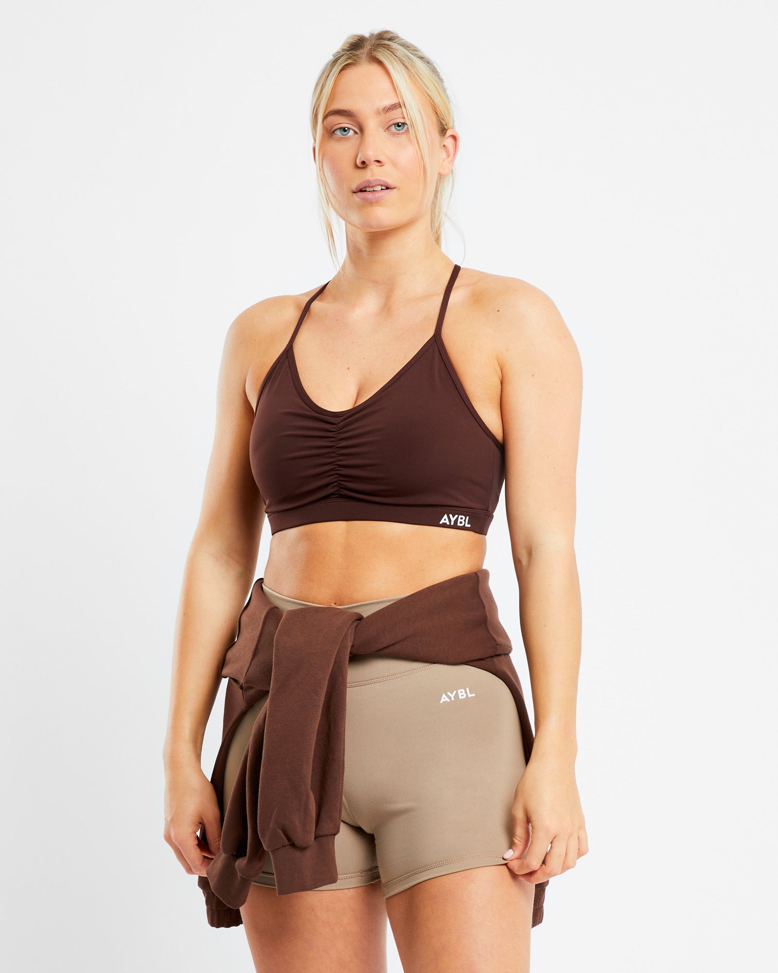 Essential Ruched Sports Bra - Chocolate Brown - aybldev