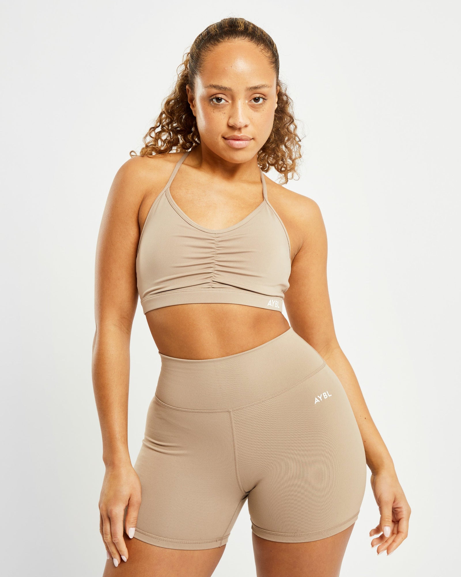 Essential Ruched Sports Bra - Mocha - aybldev