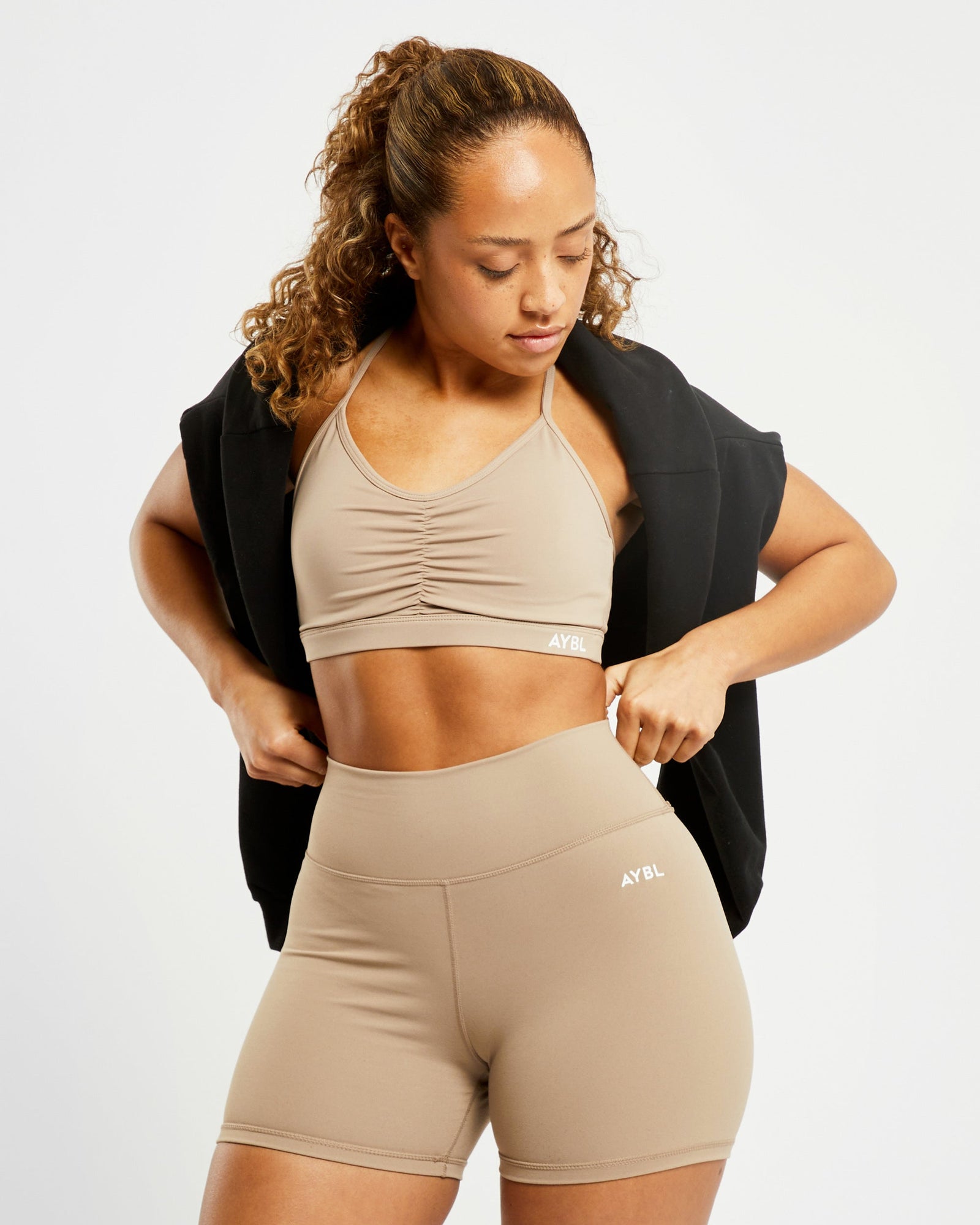 Essential Ruched Sports Bra - Mocha - aybldev