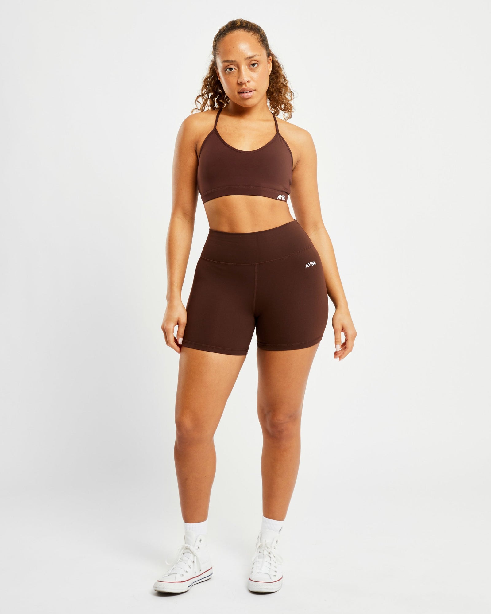 Essential V Neck Sports Bra - Chocolate Brown - aybldev
