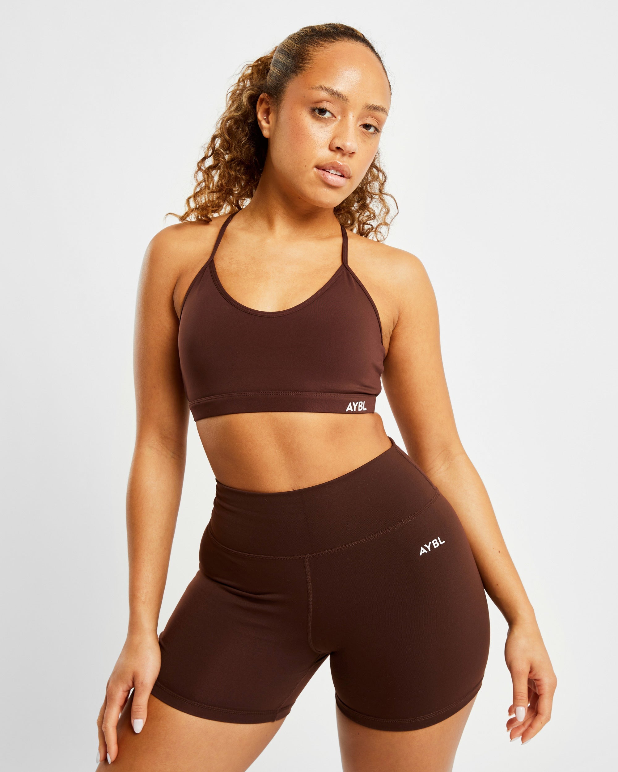 Essential V Neck Sports Bra - Chocolate Brown - aybldev