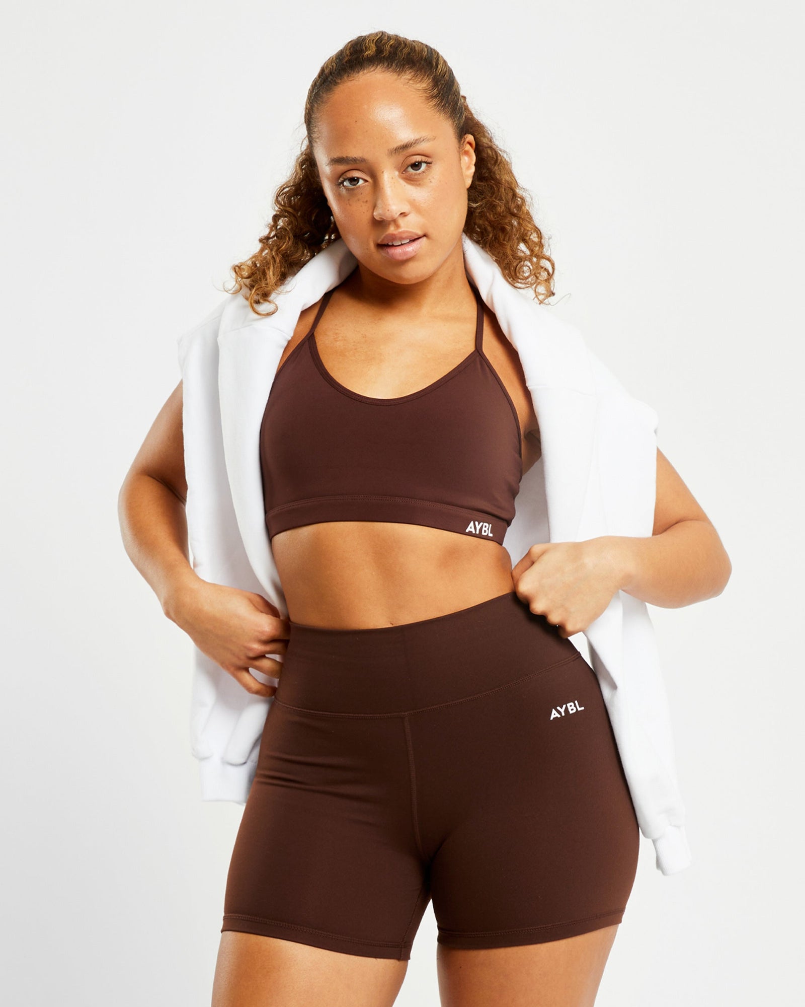 Essential V Neck Sports Bra - Chocolate Brown - aybldev