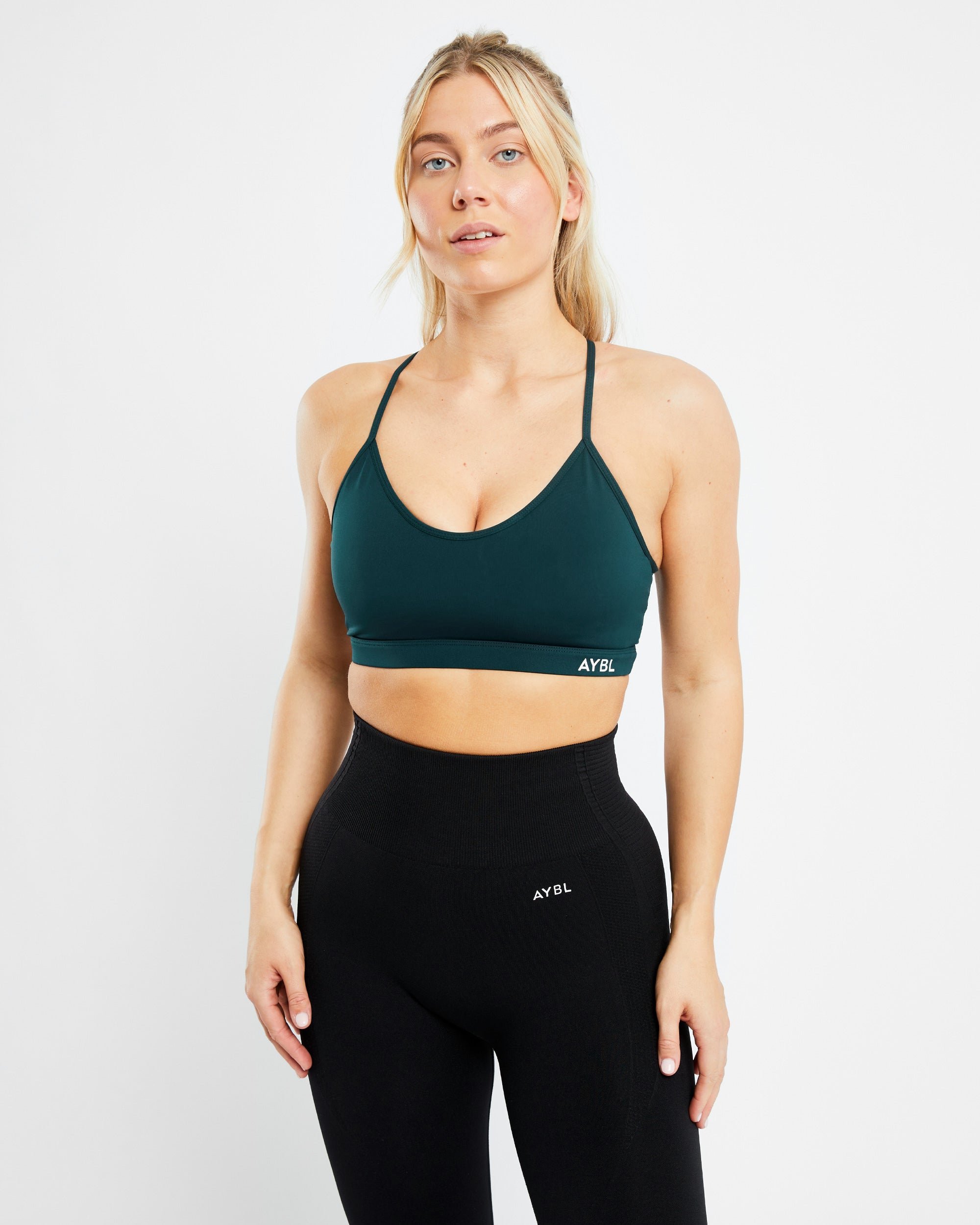 Essential V Neck Sports Bra - Forest Green - aybldev
