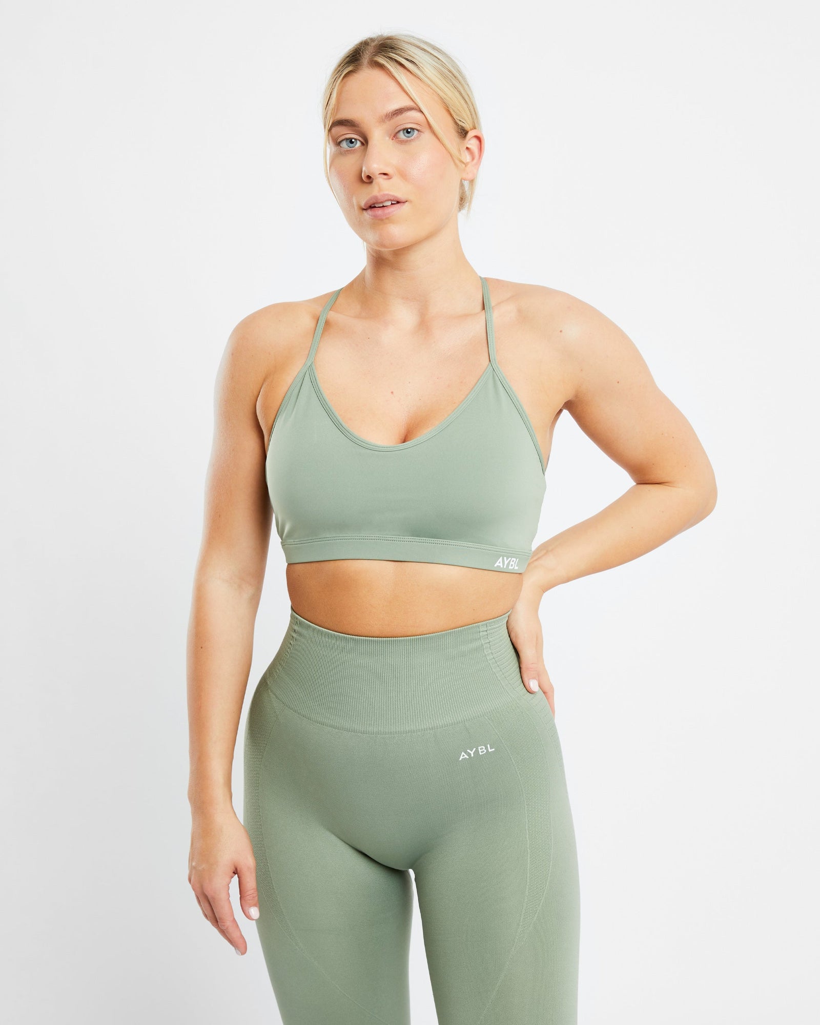 Essential V Neck Sports Bra - Olive Green - aybldev