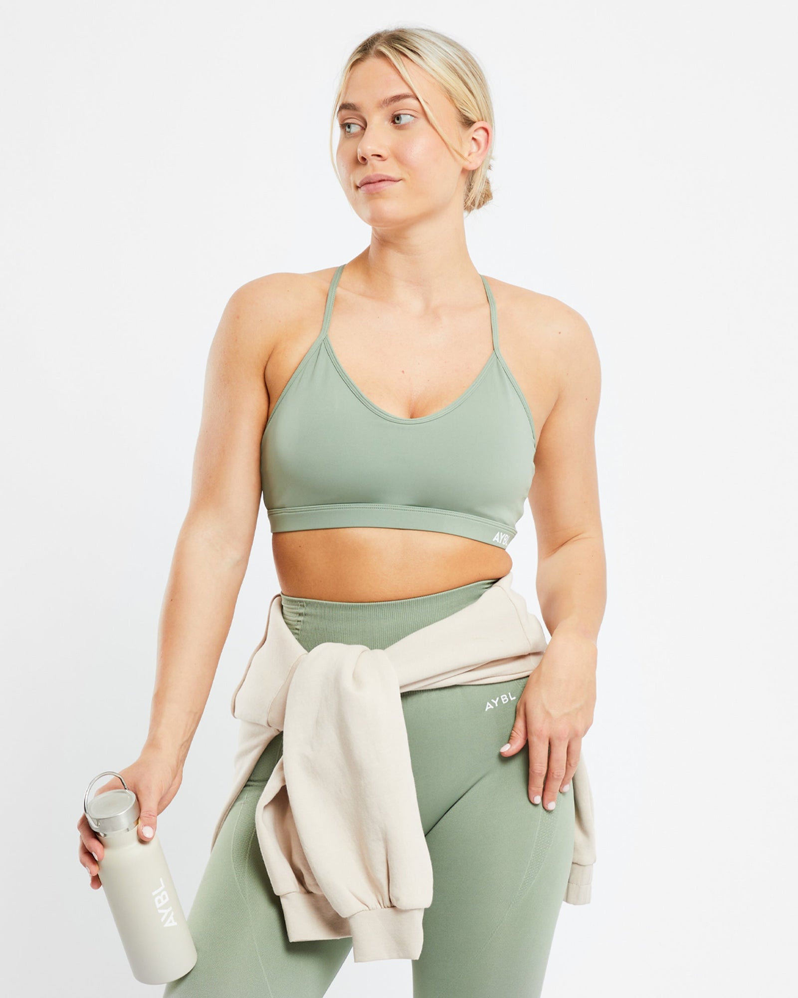 Essential V Neck Sports Bra - Olive Green - aybldev