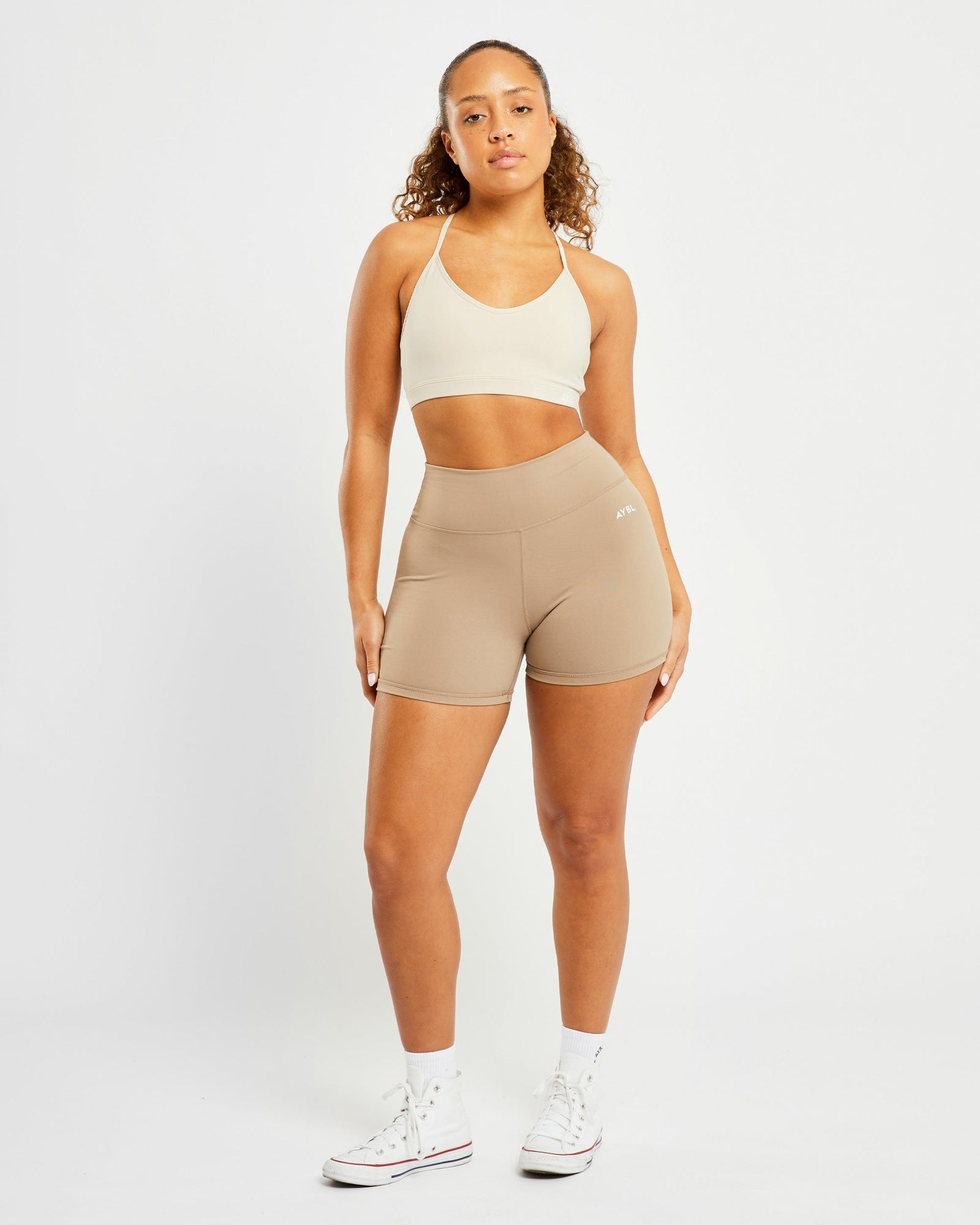 Essential V Neck Sports Bra - Beige - aybldev