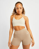 Essential V Neck Sports Bra - Beige - aybldev