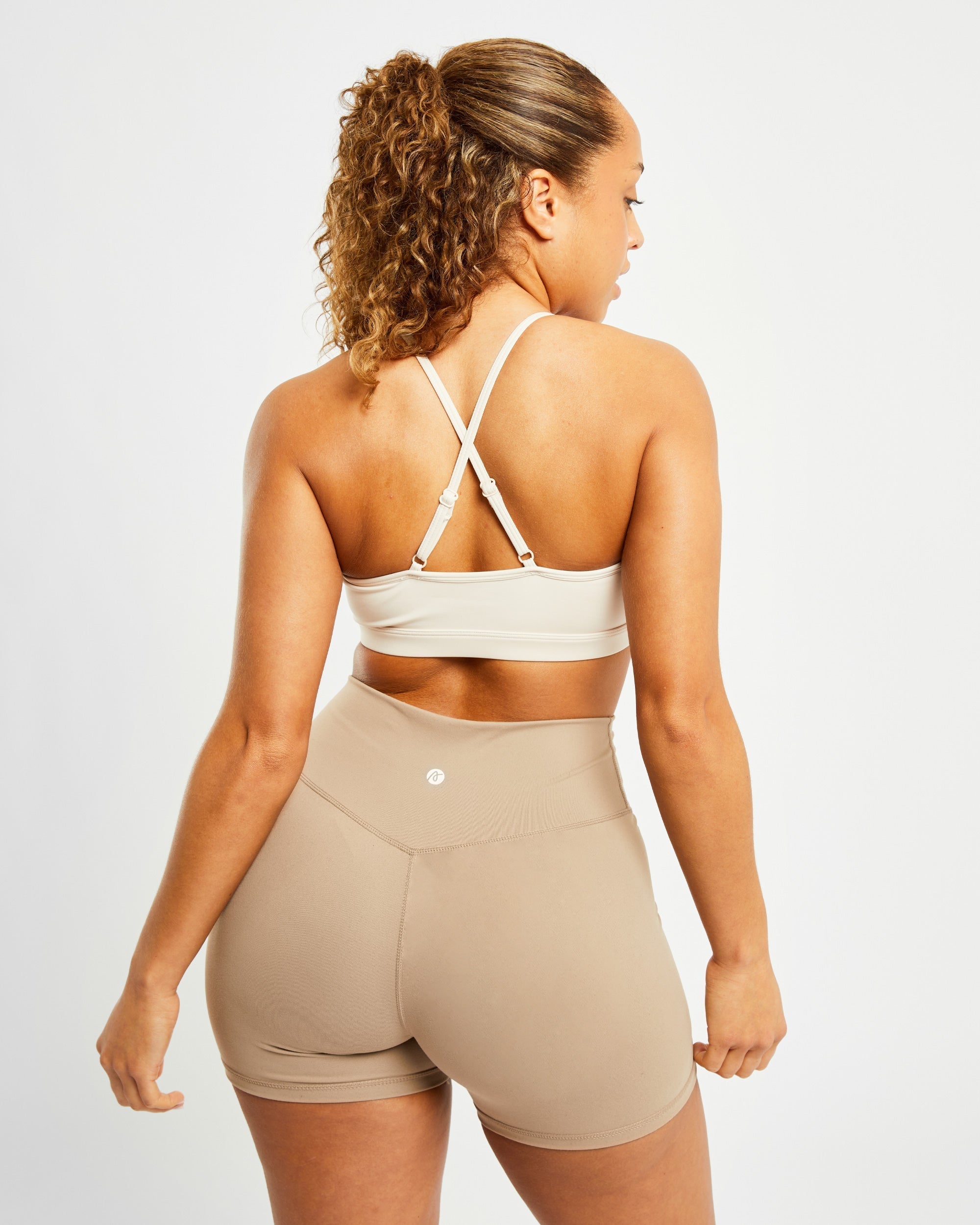 Essential V Neck Sports Bra - Beige - aybldev