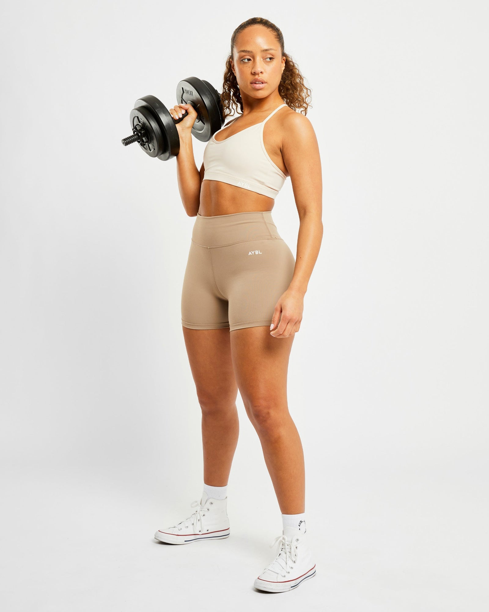 Essential V Neck Sports Bra - Beige - aybldev