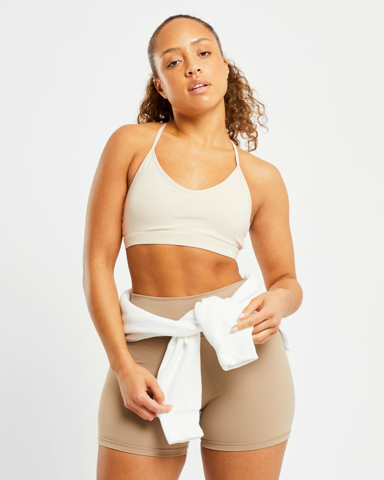 Essential V Neck Sports Bra - Beige - aybldev