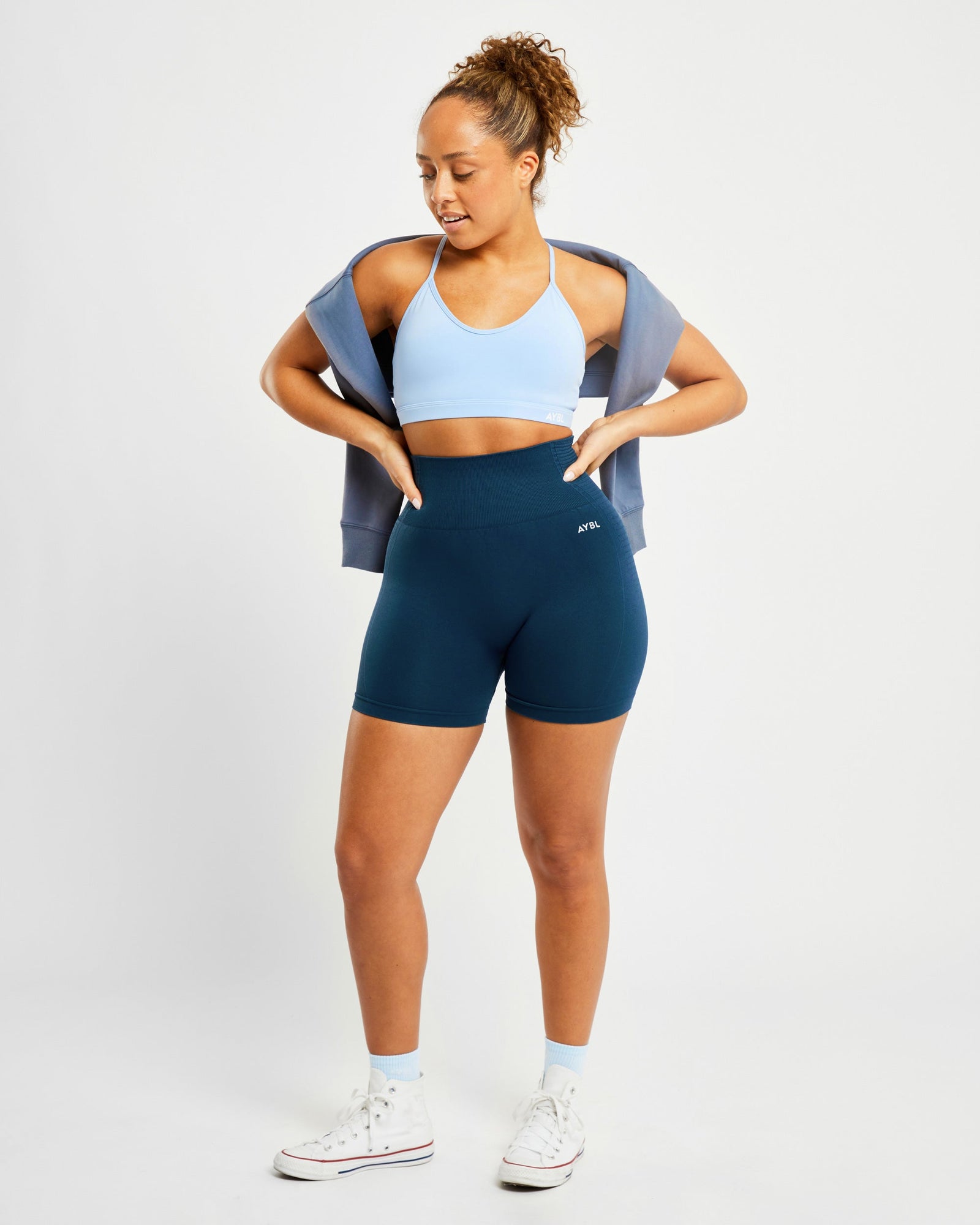 Essential V Neck Sports Bra - Powder Blue - aybldev