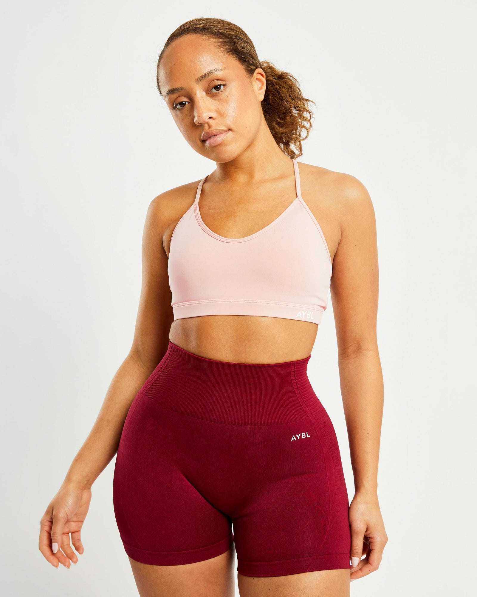 Essential V Neck Sports Bra - Dusty Pink - aybldev