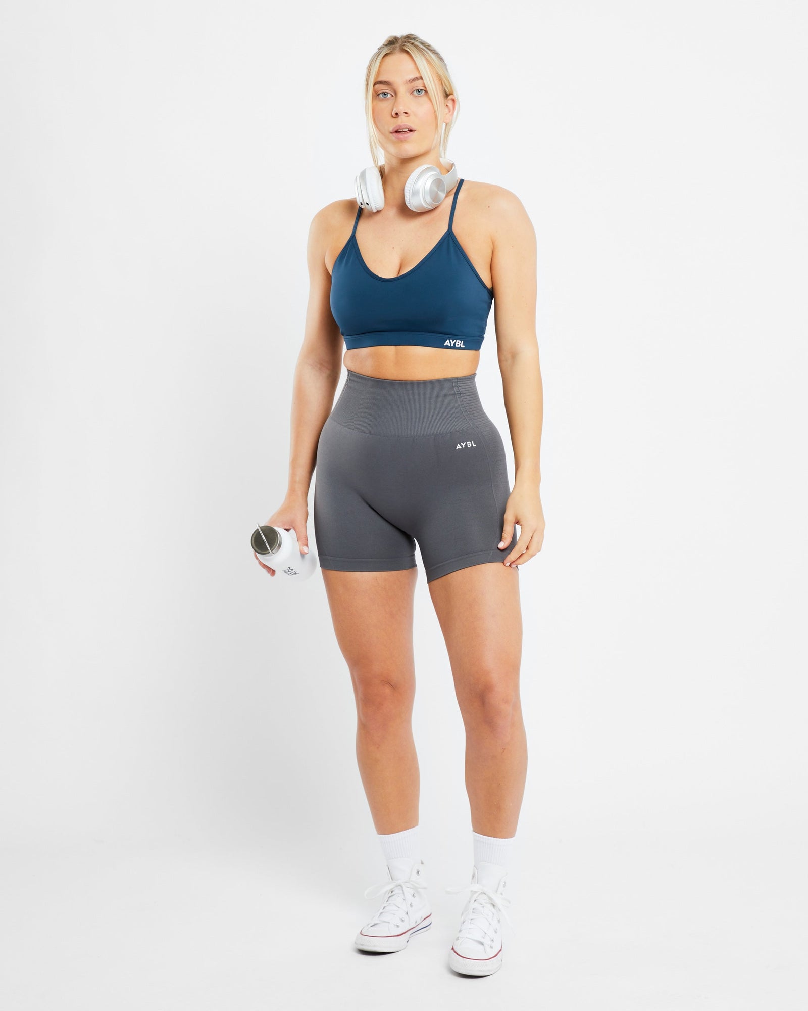 Essential V Neck Sports Bra - Marine Blue - aybldev