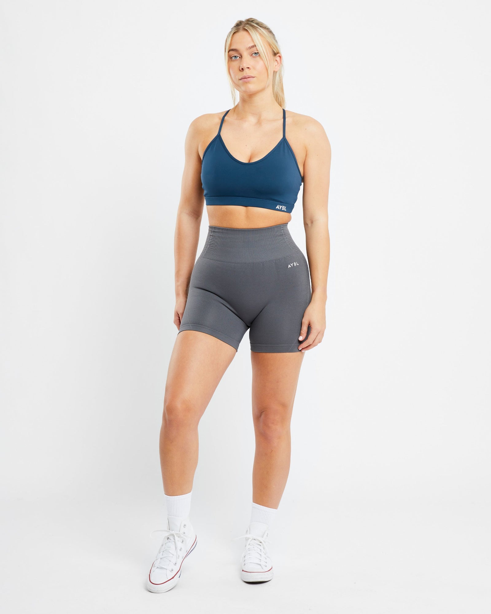 Essential V Neck Sports Bra - Marine Blue - aybldev