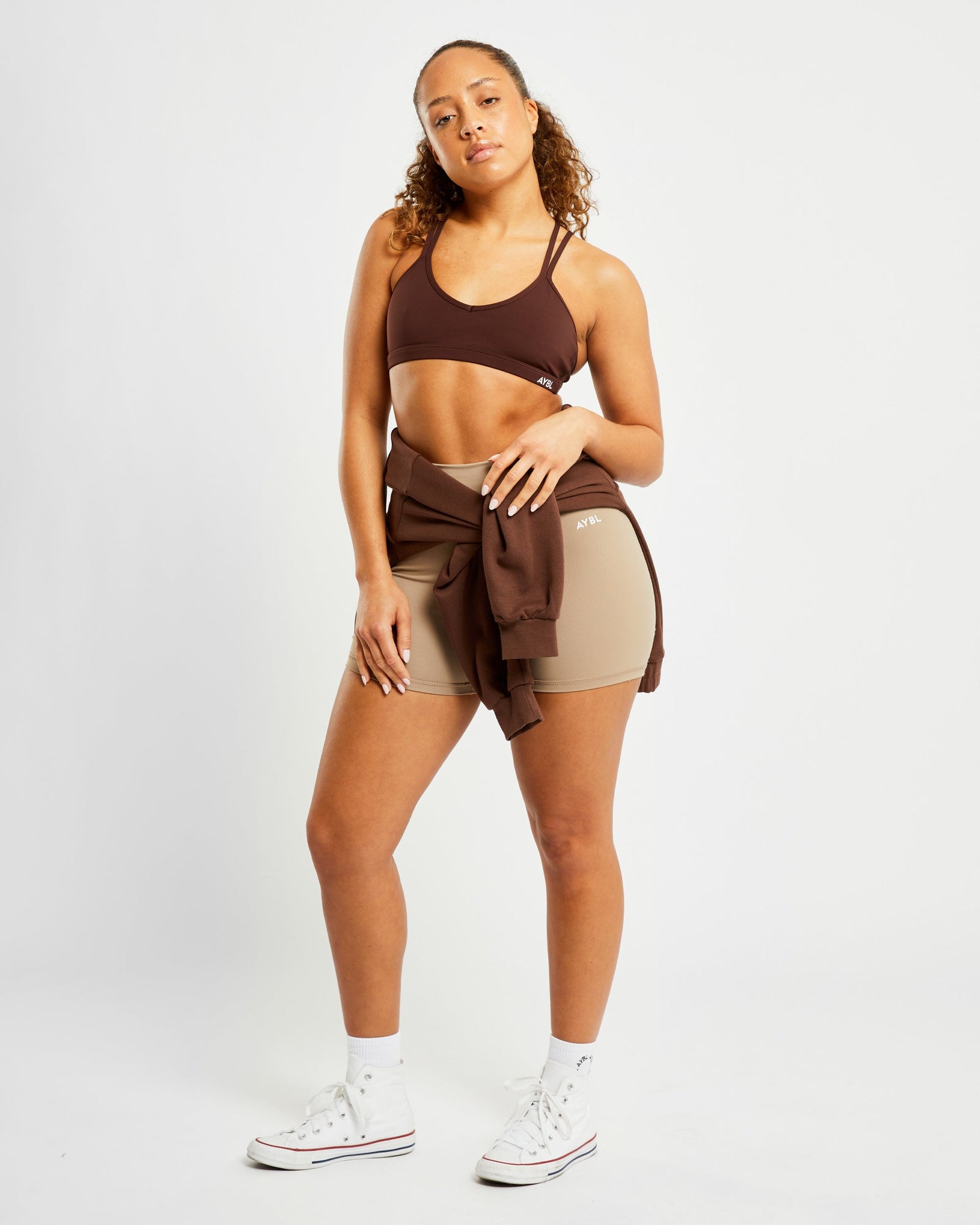 Essential Strappy Sports Bra - Chocolate Brown - aybldev