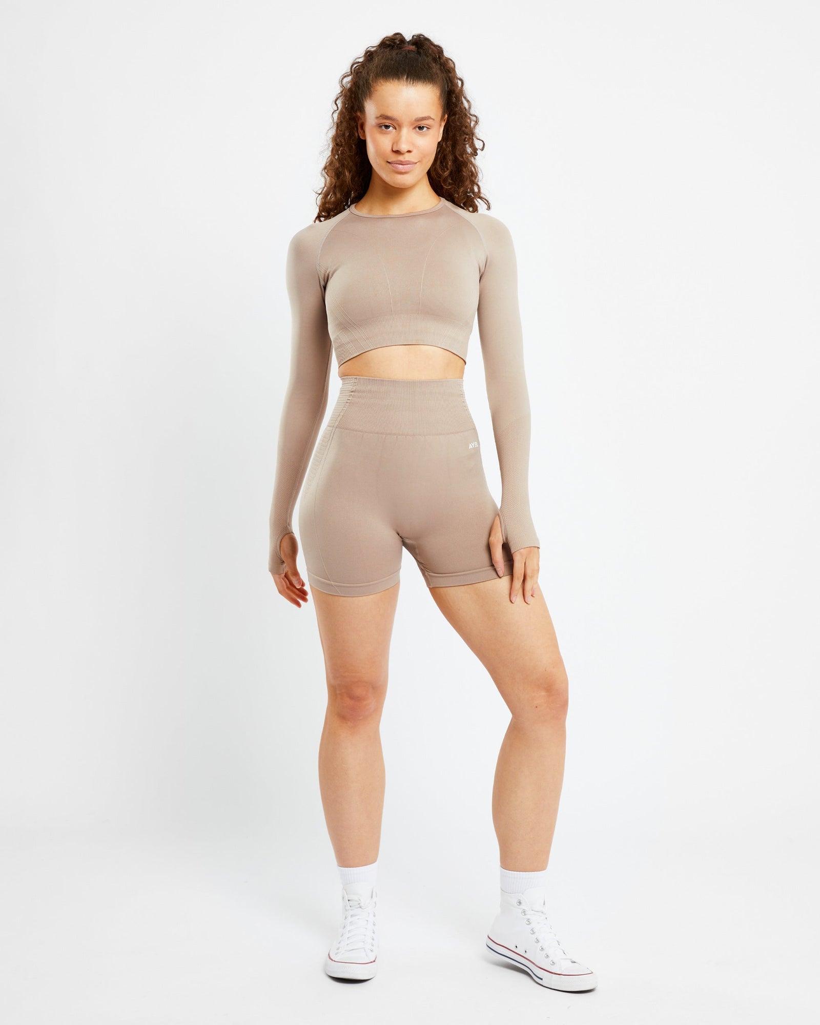 Balance V2 Seamless Long Sleeve Crop Top - Mocha - aybldev