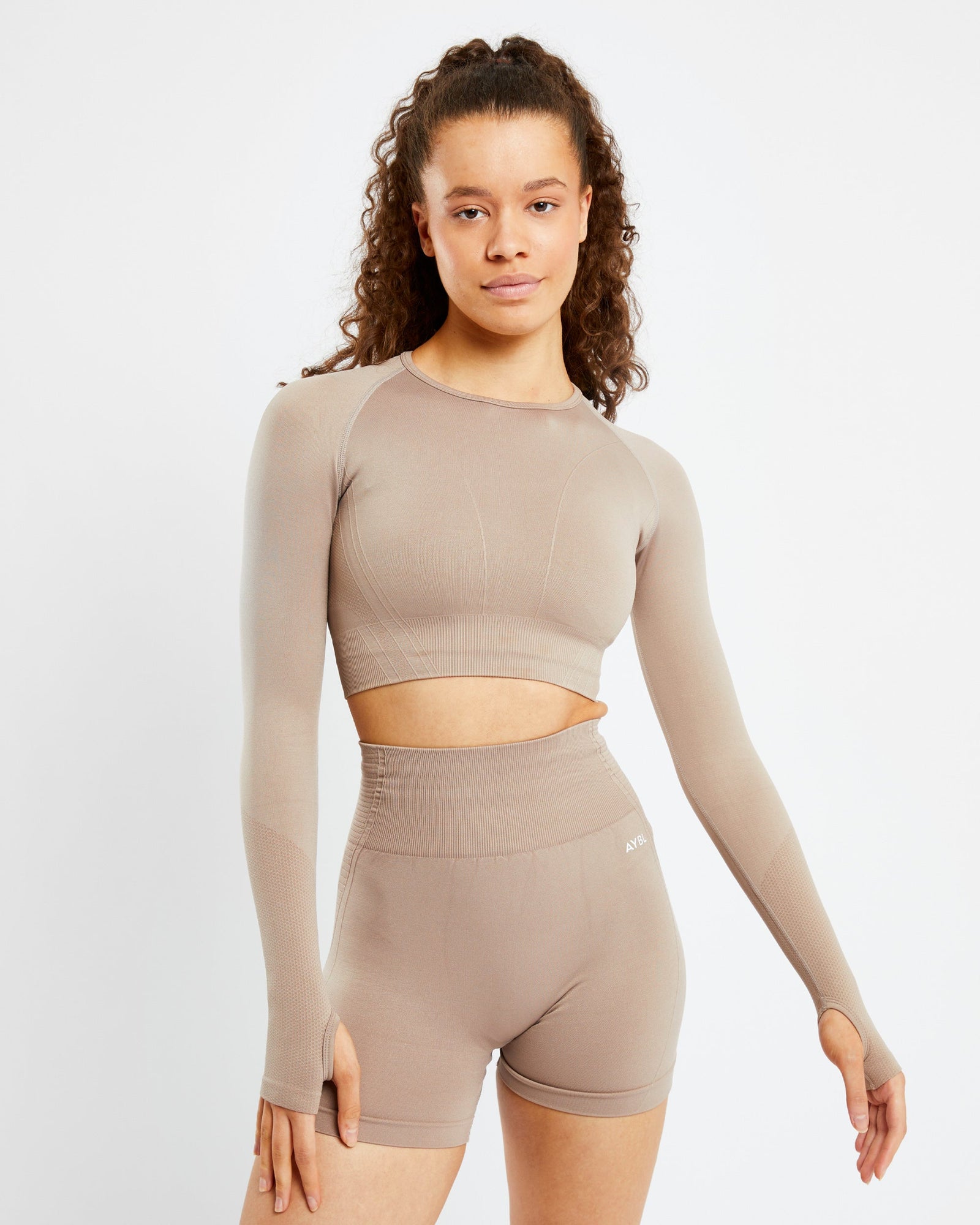 Balance V2 Seamless Long Sleeve Crop Top - Mocha - aybldev