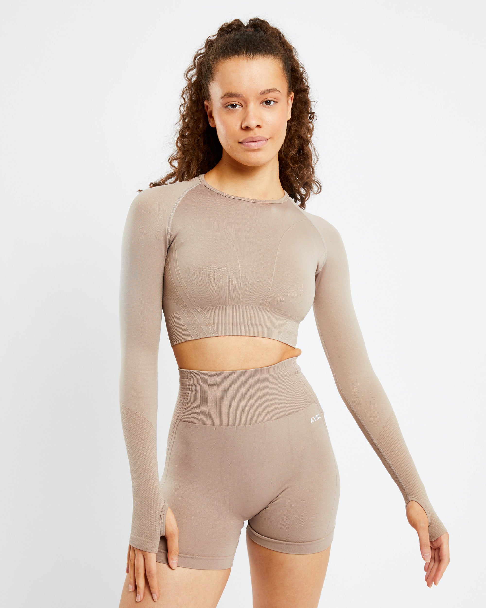 Balance V2 Seamless Long Sleeve Crop Top - Mocha - aybldev